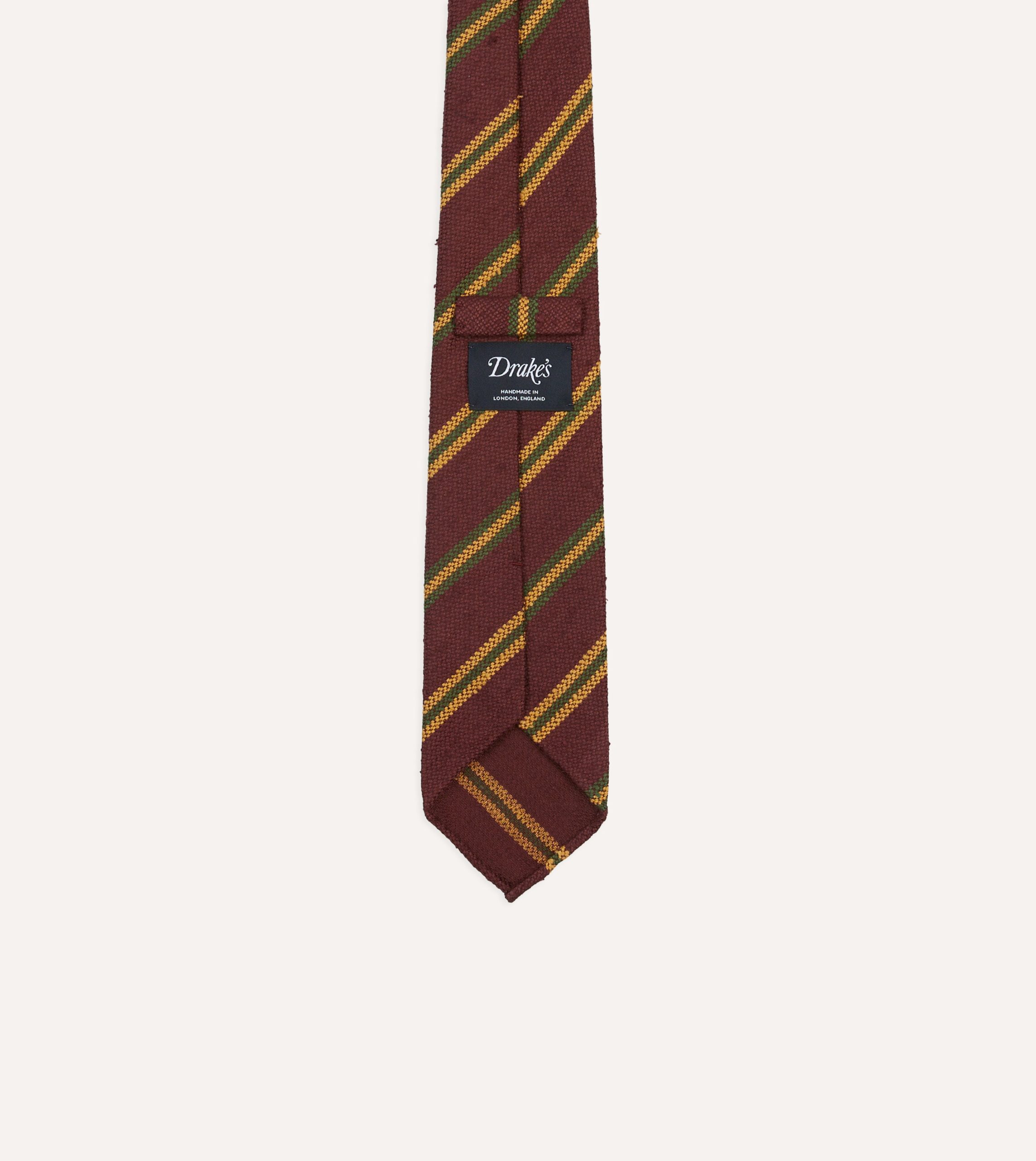 Red. Gold and Green Sandwich Stripe Shantung Silk Tie - Image 4