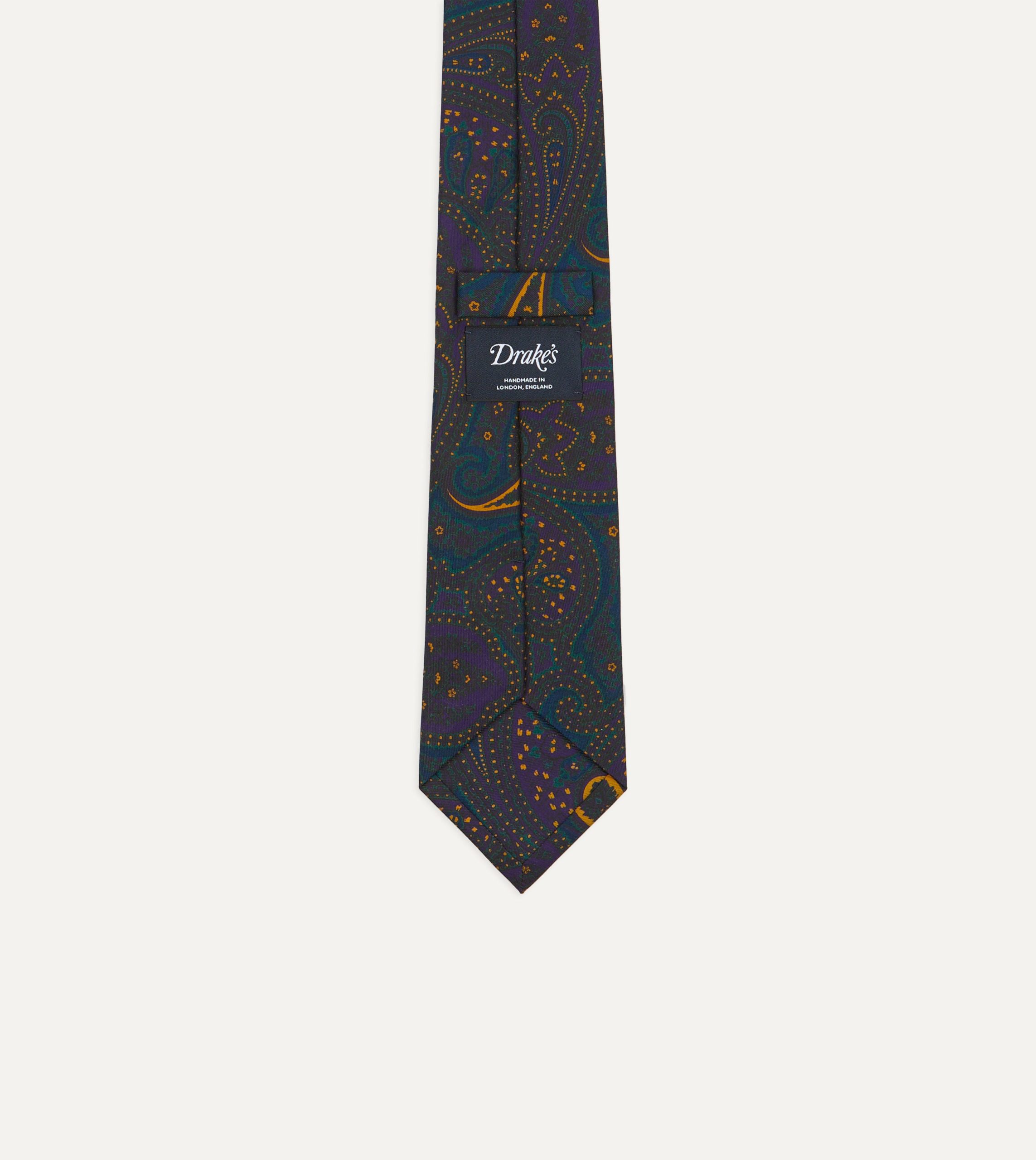 Teal and Purple Large Paisley Print Madder Silk Self Tipped Tie - Image 3