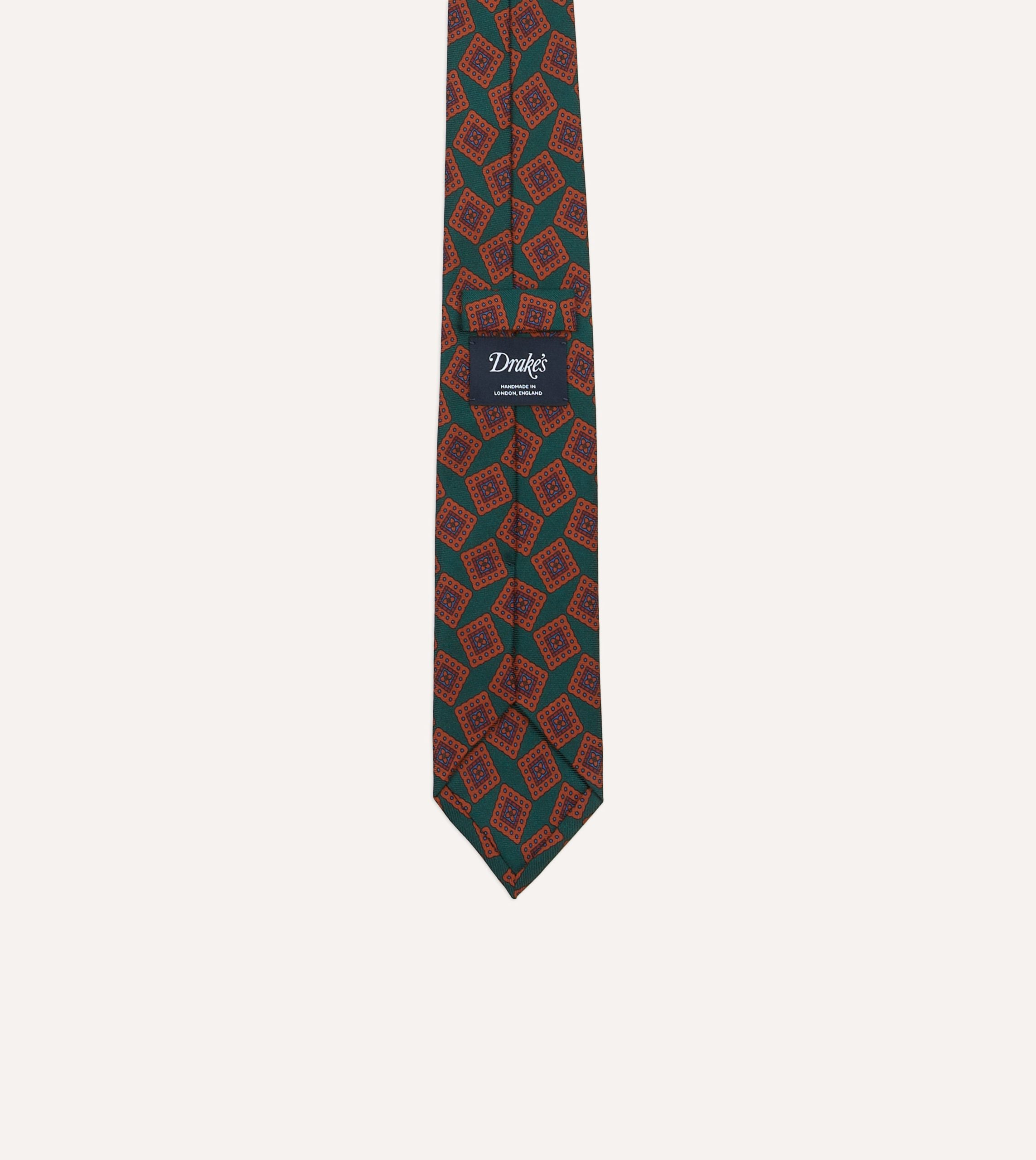 Green and Brown Jumbled Tile Print Silk Twill Self Tipped Tie - Image 3