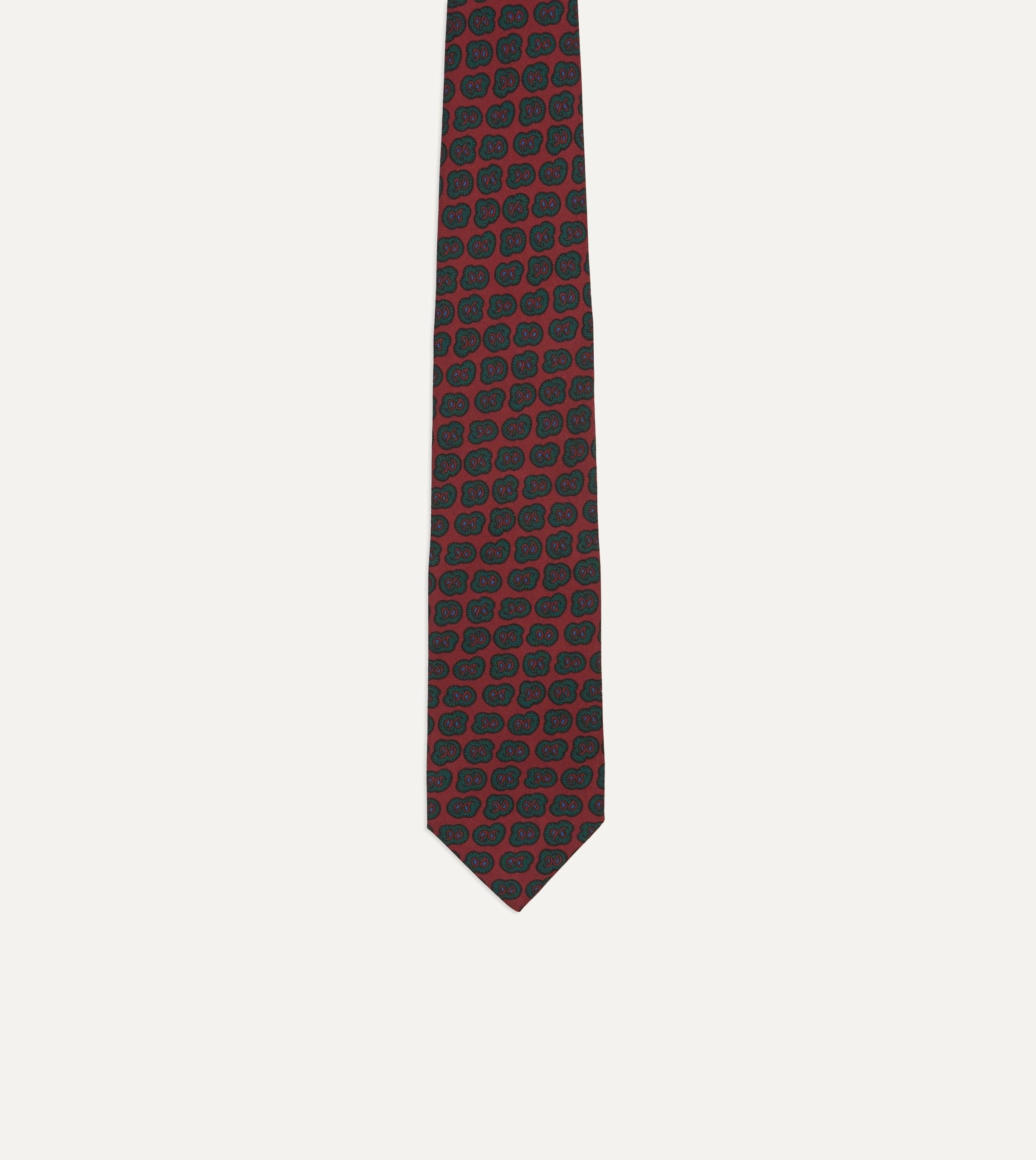 Red and Green Paisley Double Leaf Print Silk Self-Tipped Tie - Image 4