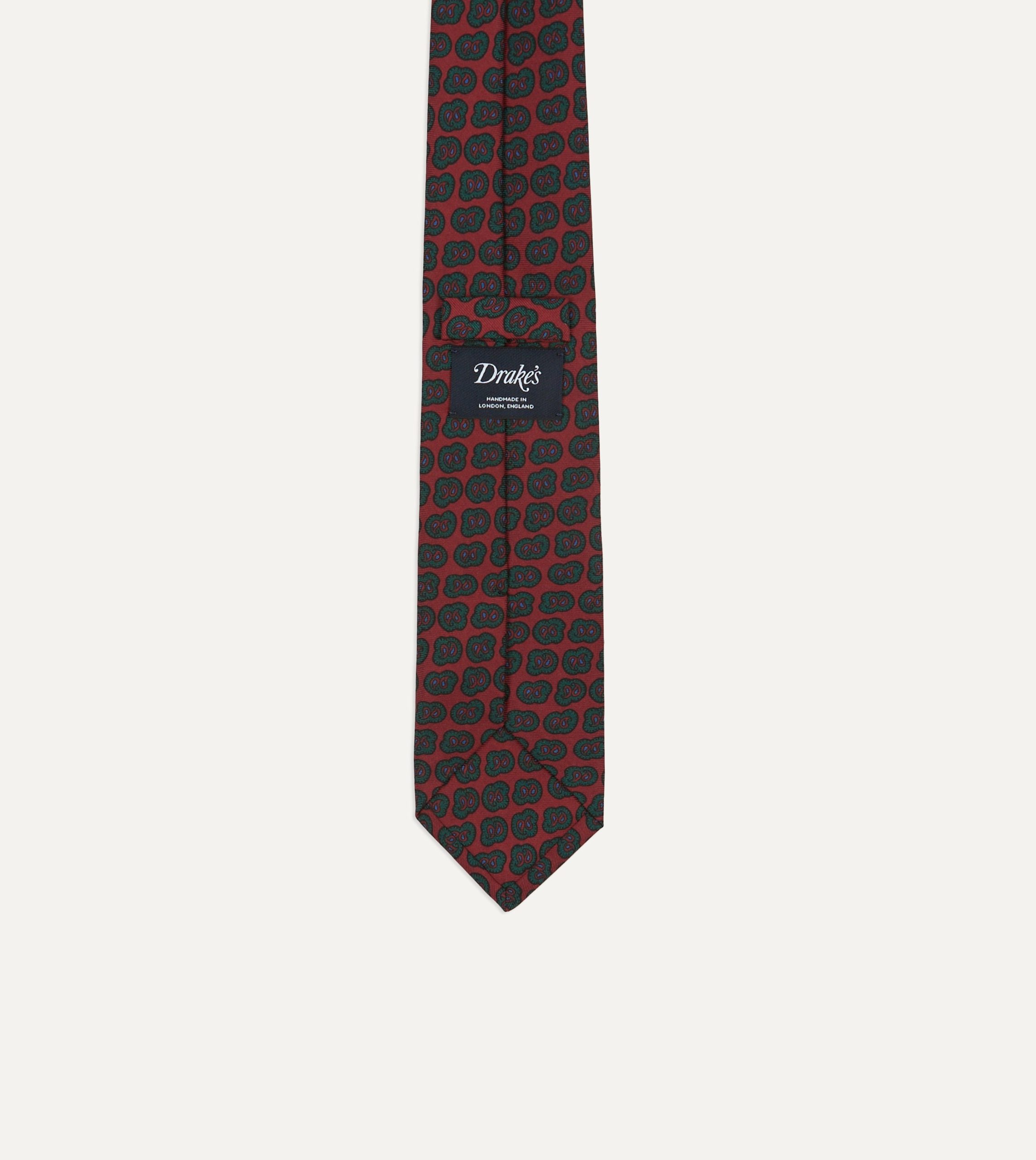 Red and Green Paisley Double Leaf Print Silk Self-Tipped Tie - Image 3