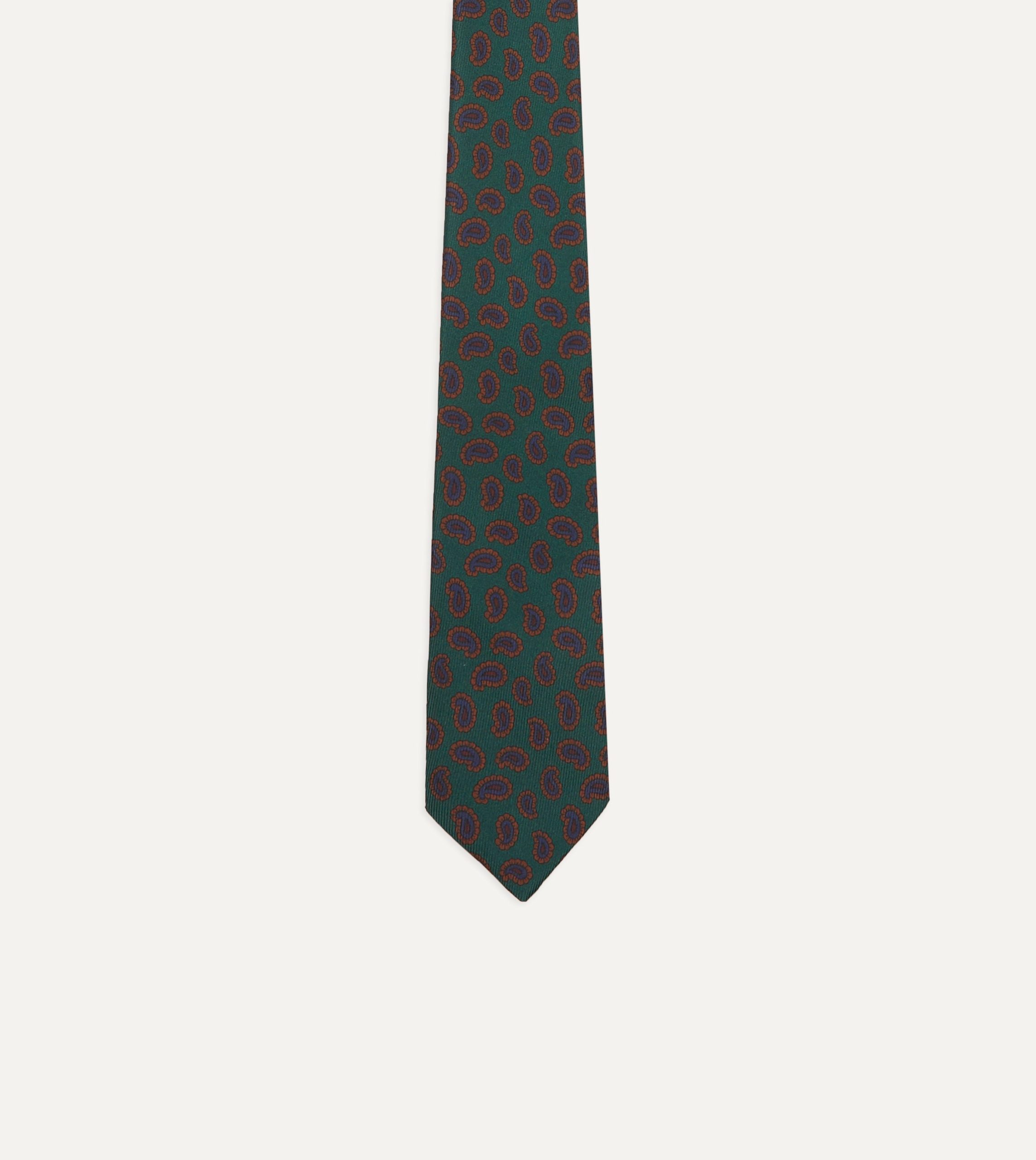 Green Paisley Leaf Print Silk Hand-Rolled Tie - Image 4
