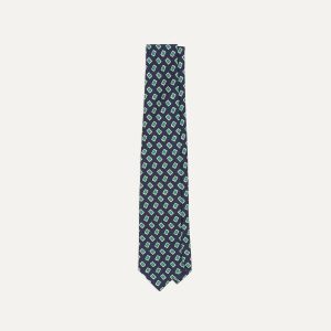 Navy Jumbled Medallion Print Silk Self Tipped Tie