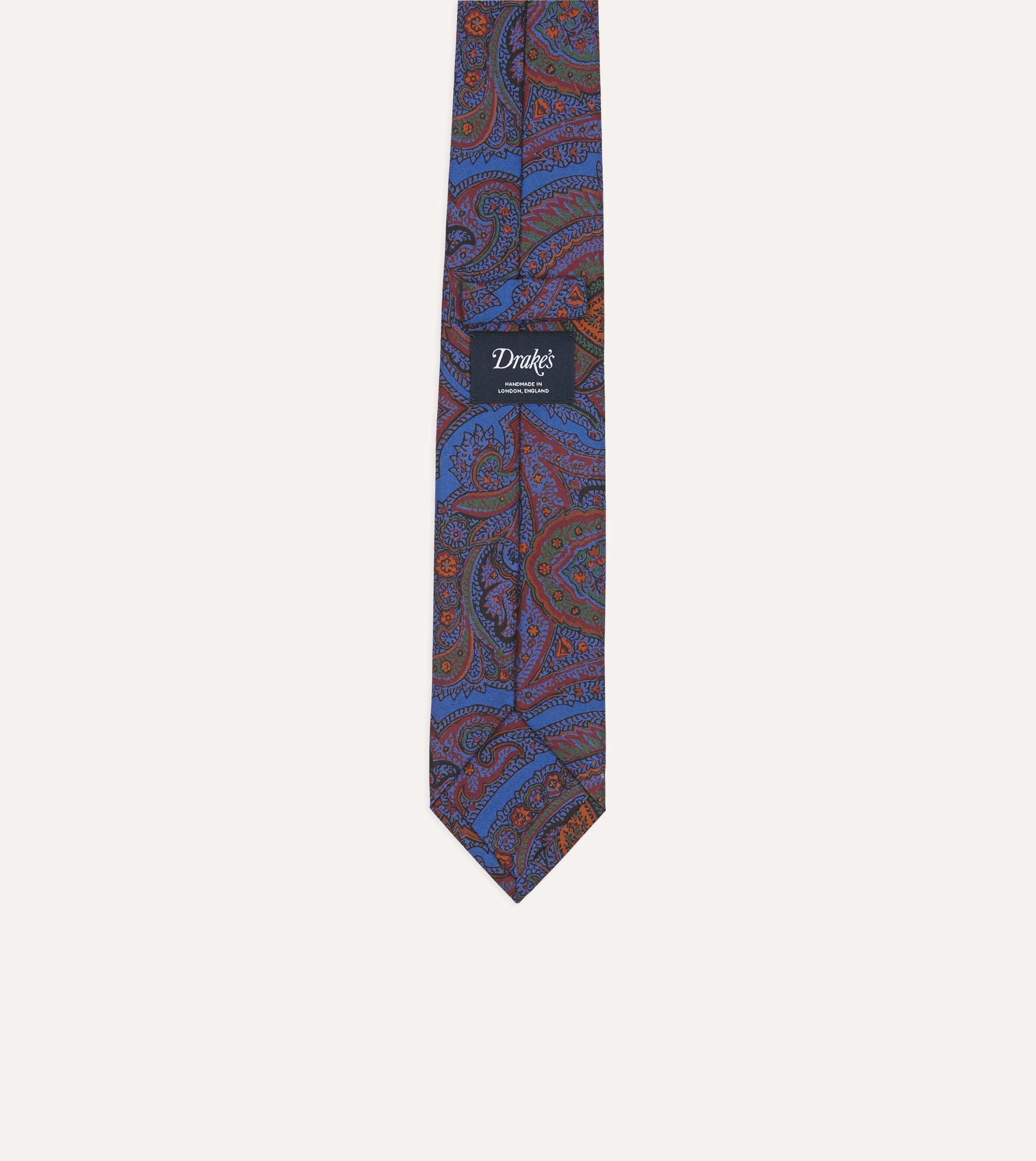 Blue Acanthus Print Silk Self Tipped Tie - Image 4
