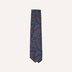 Navy Acanthus Print Silk Self Tipped Tie