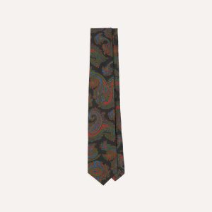 Black Paisley Print Silk Self Tipped Tie