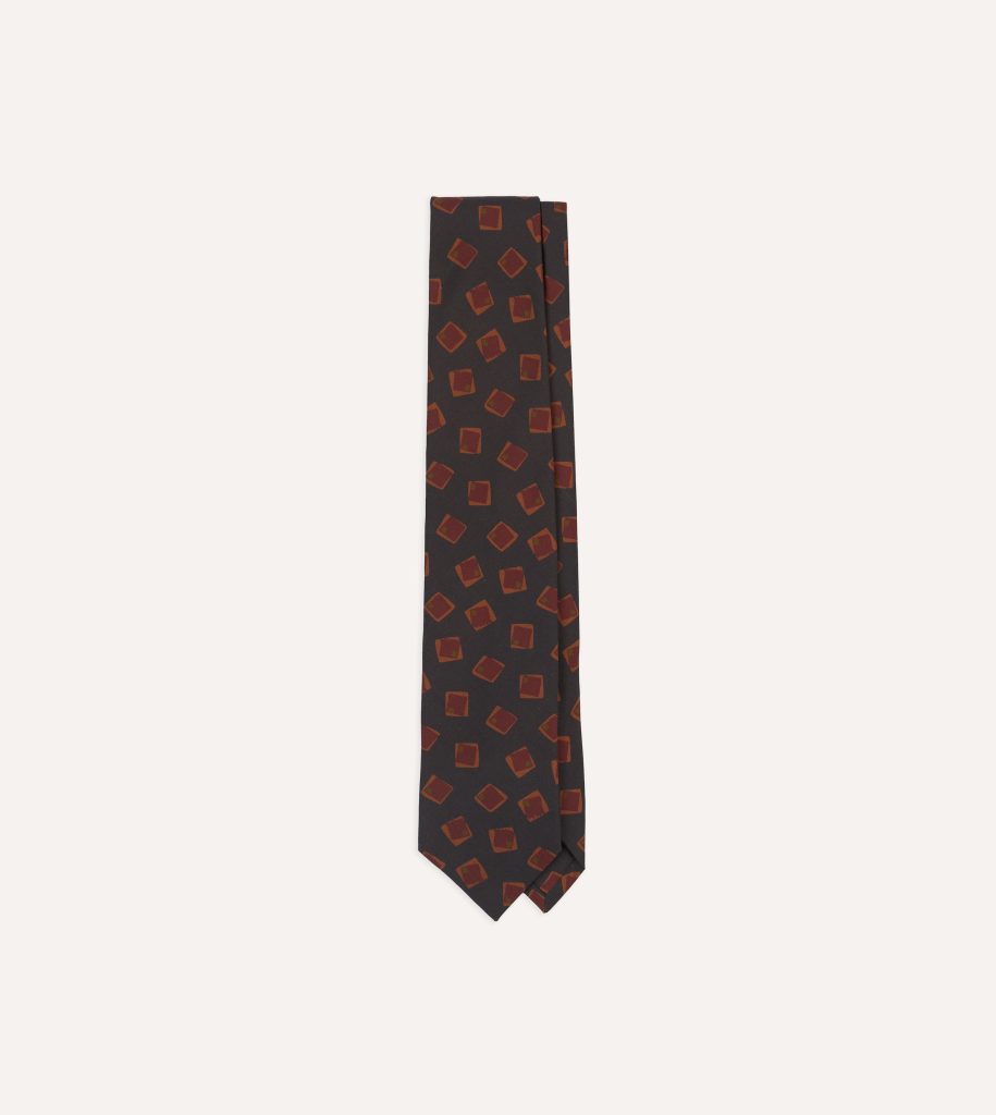 Navy Jumbled Tile Print Silk Self Tipped Tie