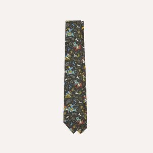Drake's by A. Levine Black Mughal Print Silk Self Tipped Tie