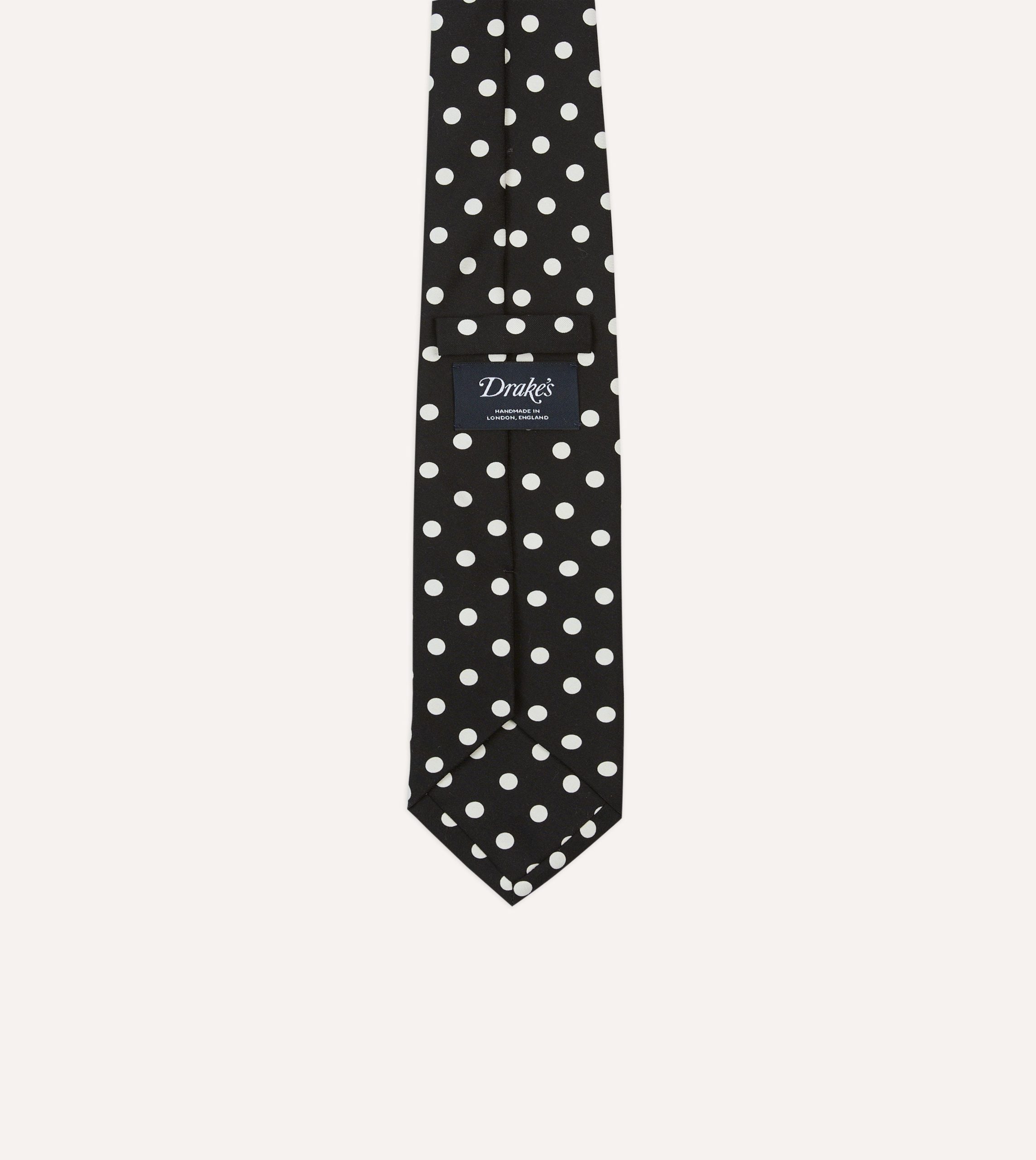 Navy Small Spot Crepe de Chine Silk Self-Tipped Tie - Image 4