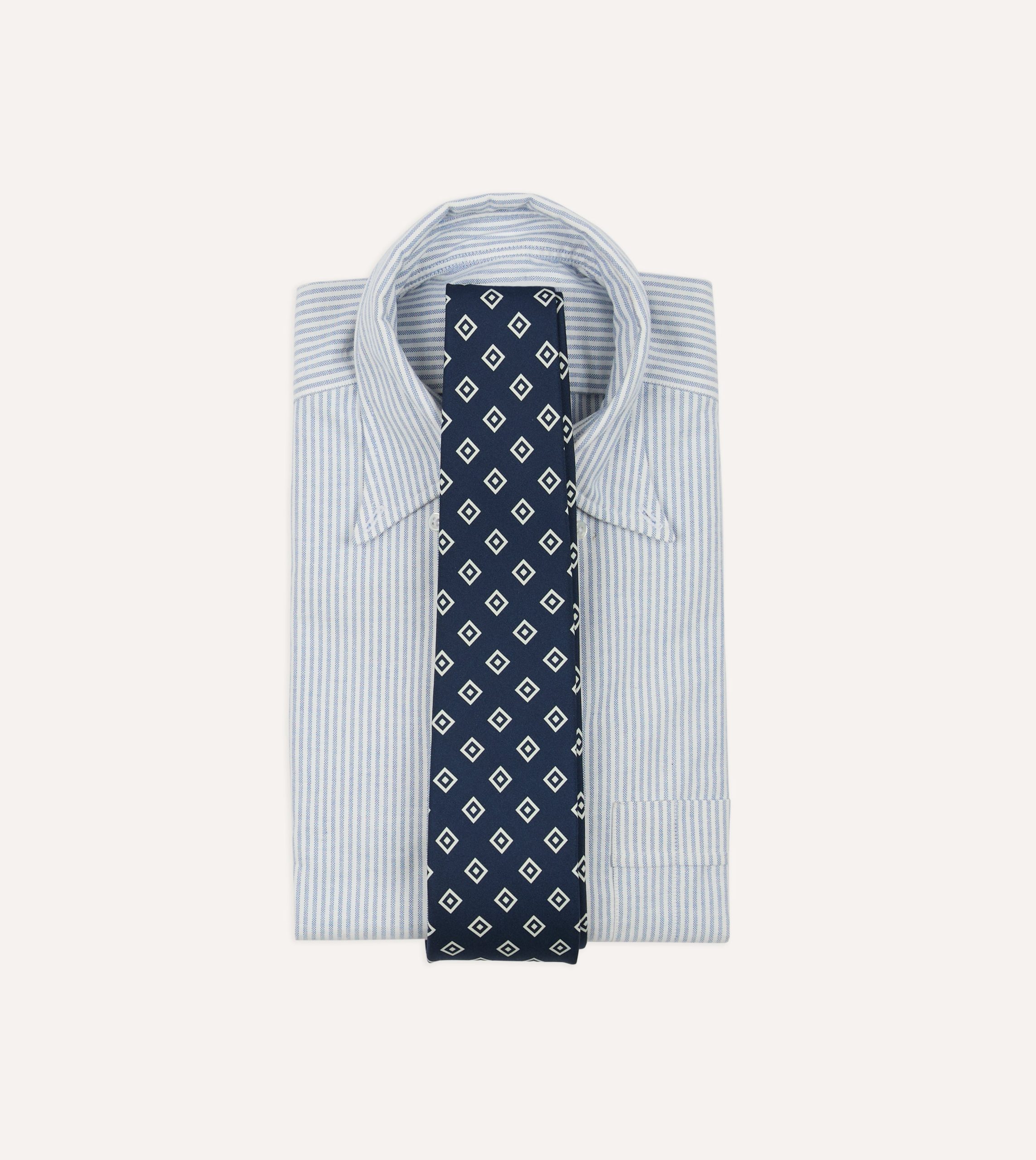 Navy Medallion Crepe de Chine Silk Self-Tipped Tie - Image 2