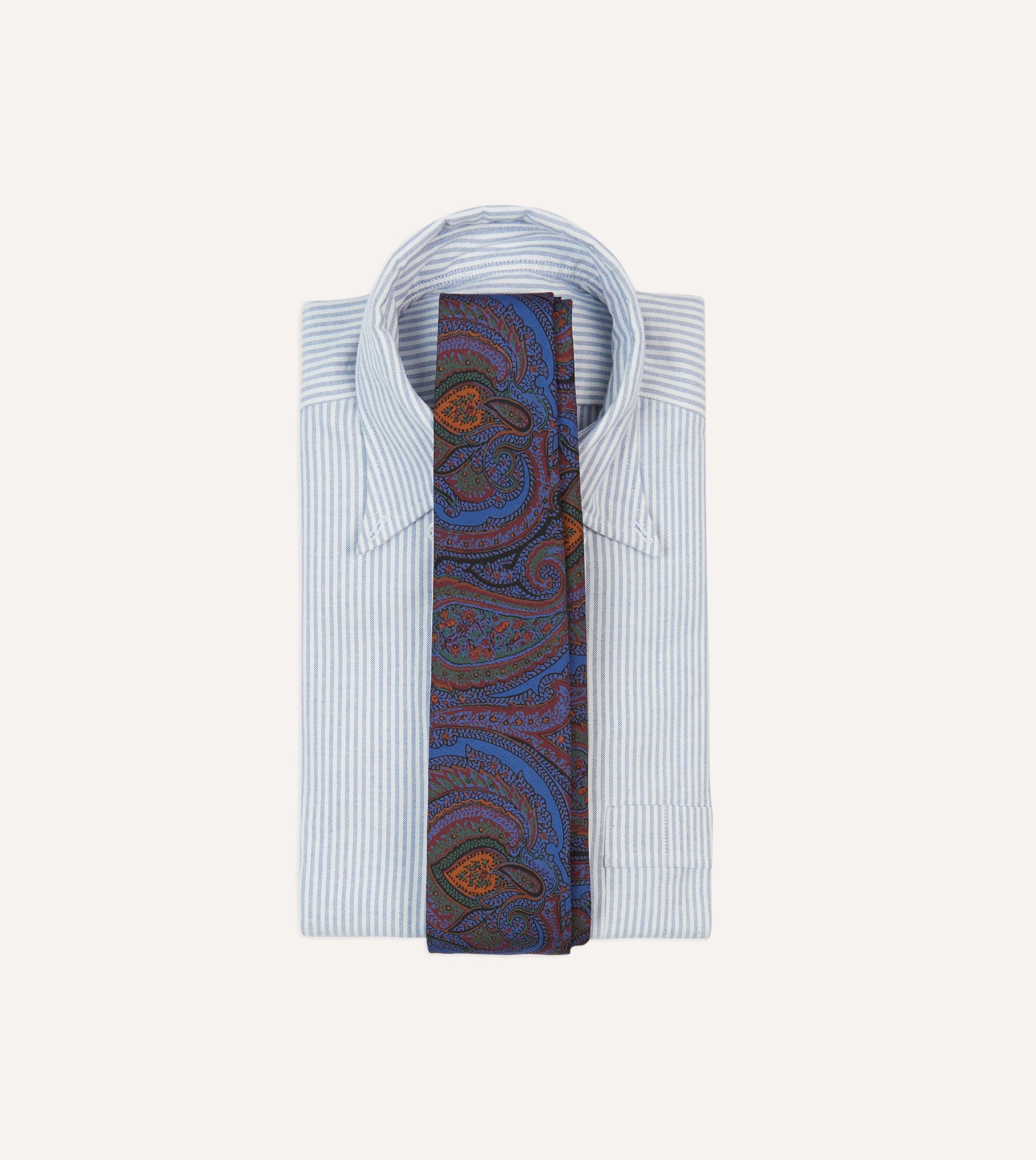 Blue Large Paisley Print Madder Silk Self-Tipped Tie - Image 2