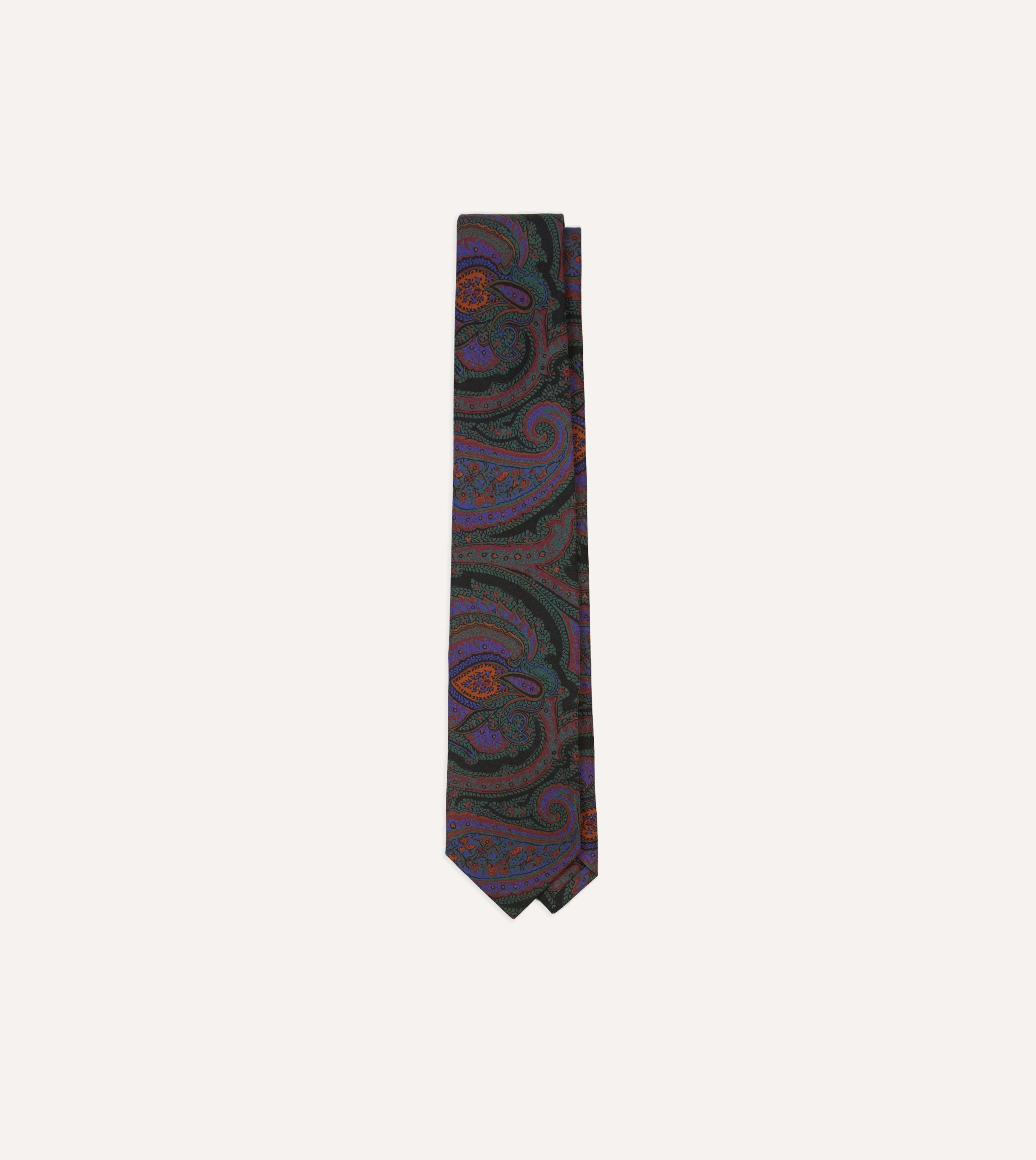 Black Large Paisley Print Madder Silk Self-Tipped Tie