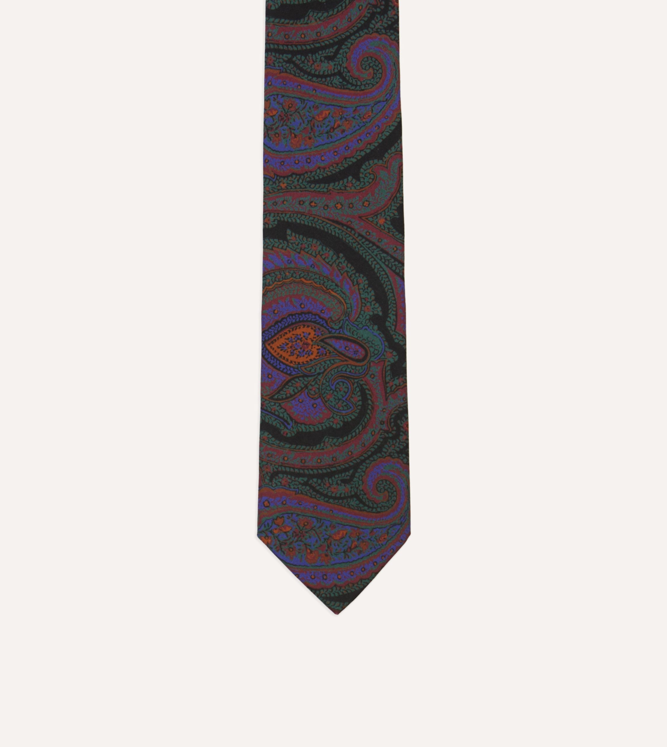 Black Large Paisley Print Madder Silk Self-Tipped Tie - Image 3