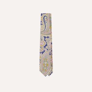 Navy Large Paisley Silk Self-Tipped Tie