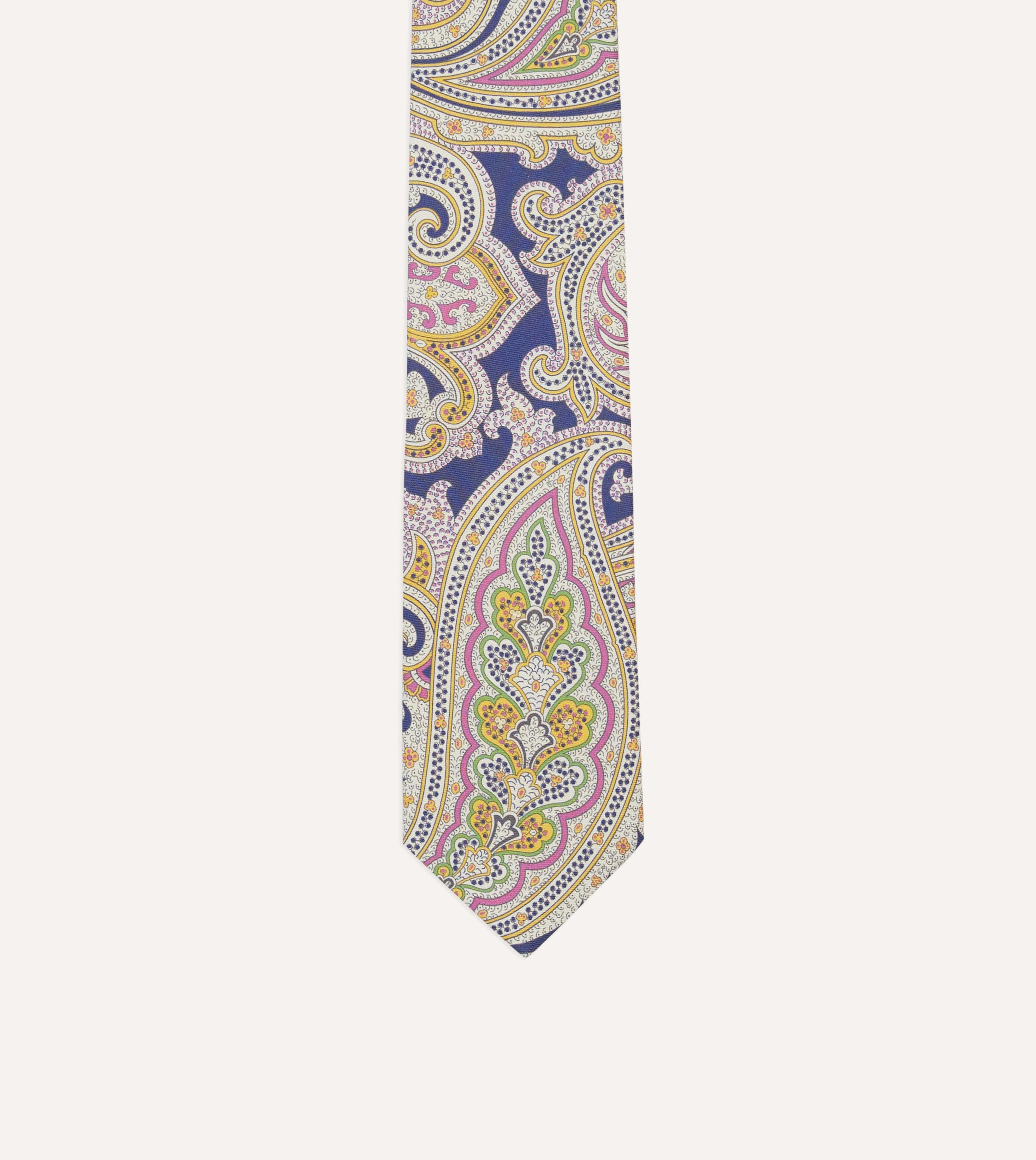 Navy Large Paisley Silk Self-Tipped Tie - Image 3