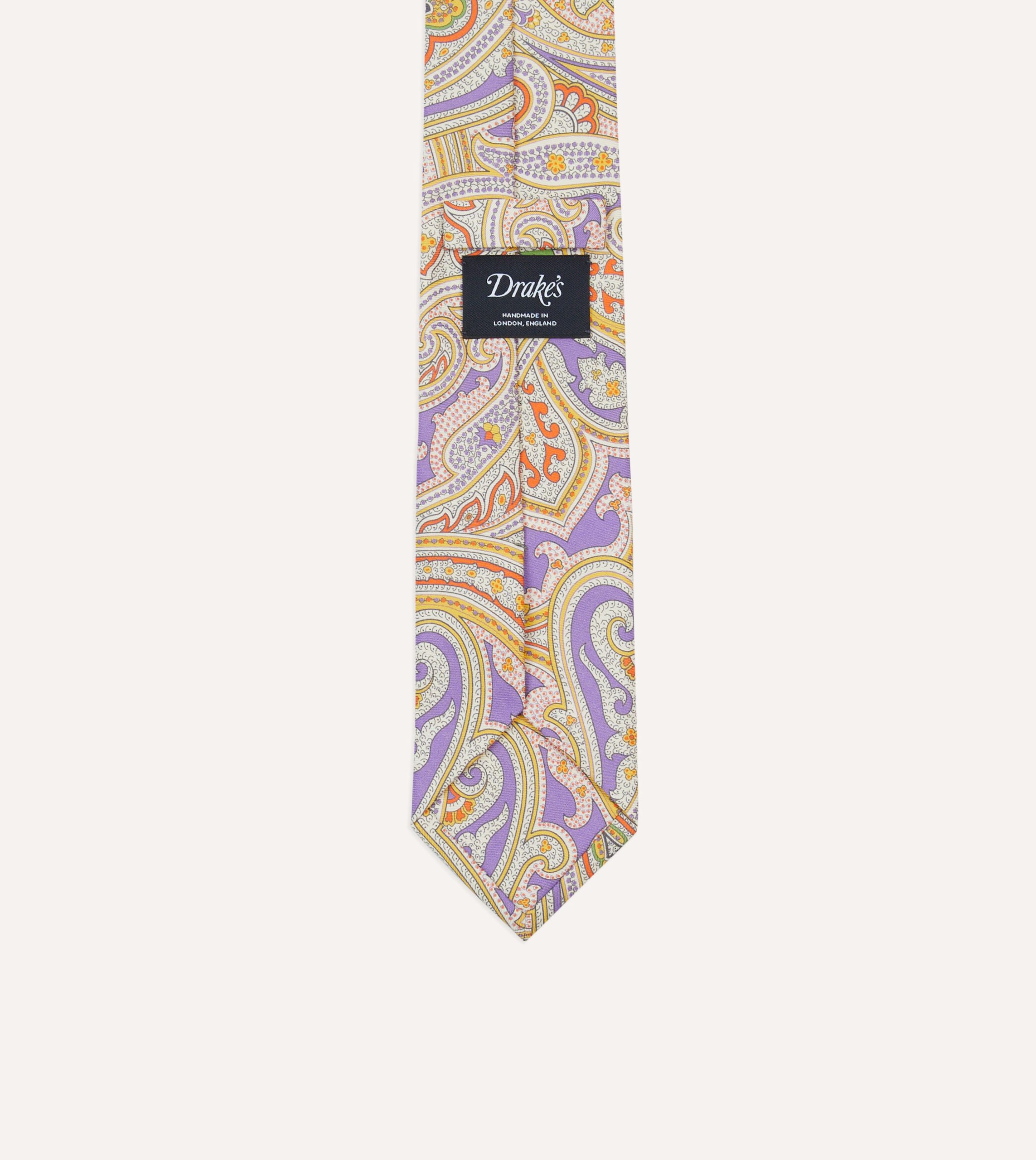 Lilac Large Paisley Silk Self-Tipped Tie - Image 4