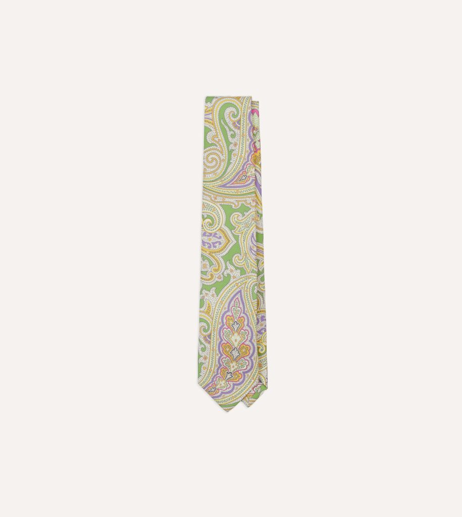 Green Large Paisley Silk Self-Tipped Tie