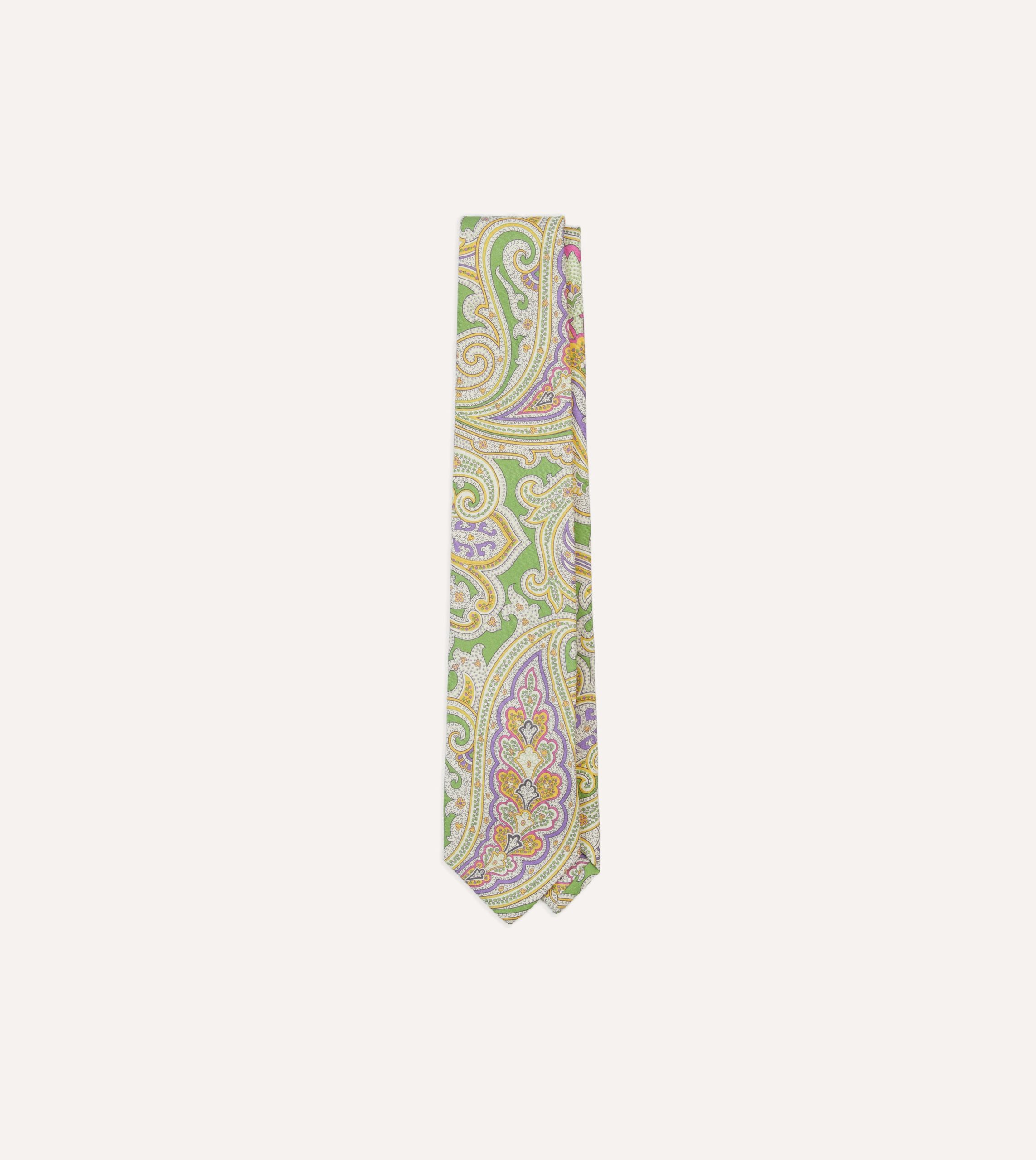 Green Large Paisley Silk Self-Tipped Tie