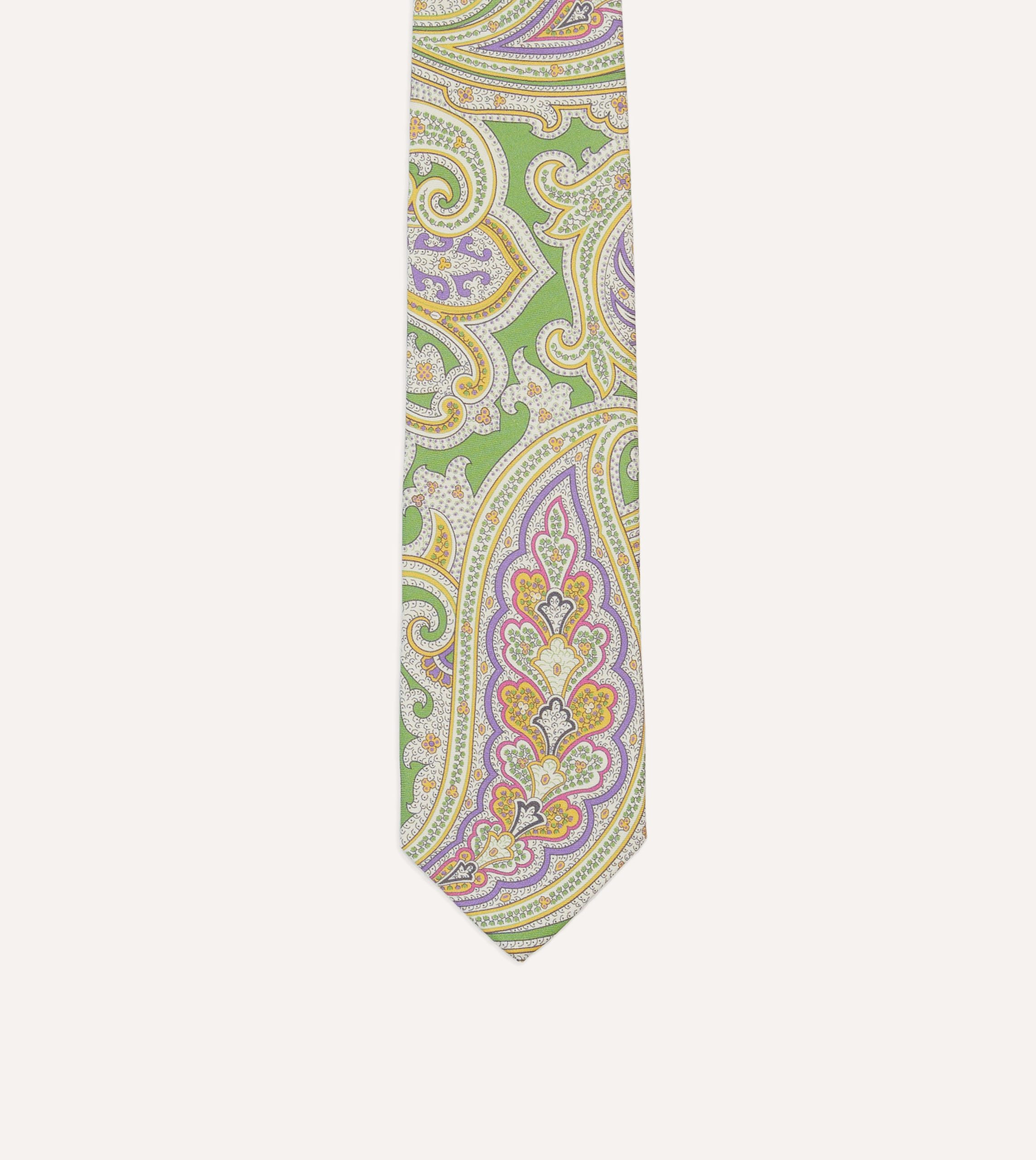 Green Large Paisley Silk Self-Tipped Tie - Image 3