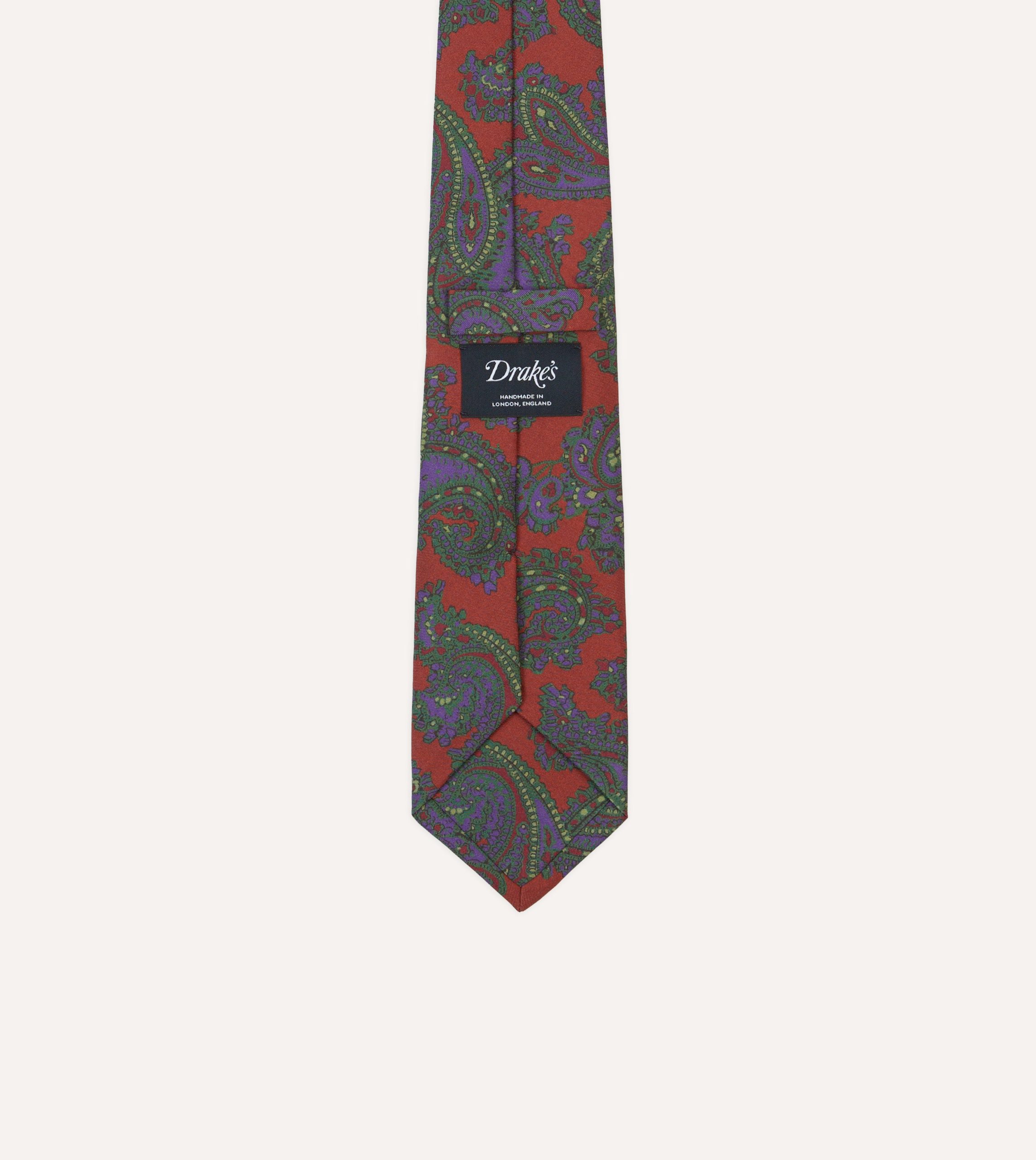 Rust Large Paisley Print Madder Silk Self-Tipped Tie - Image 4