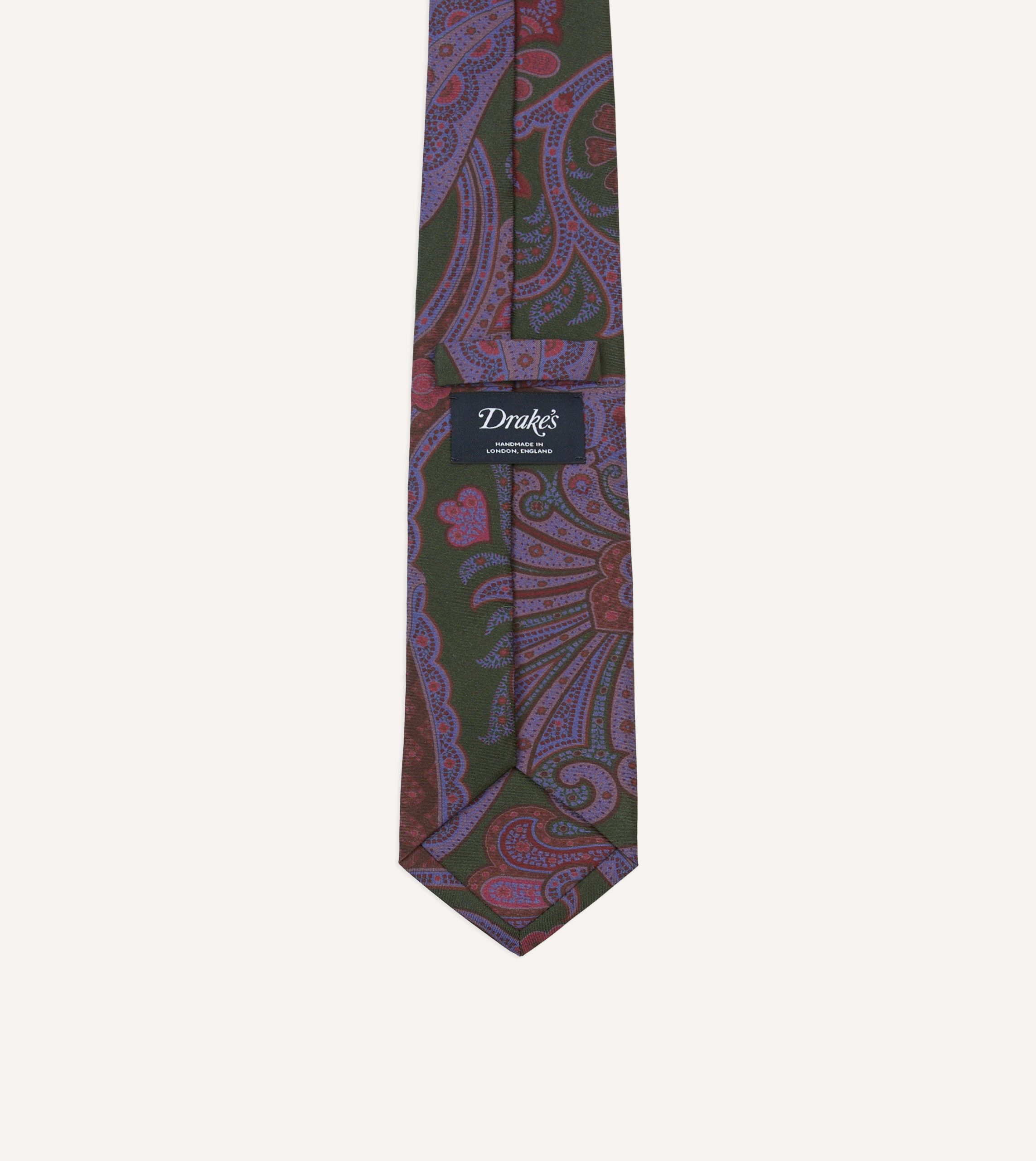 Olive Large Paisley Print Madder Silk Self-Tipped Tie - Image 4
