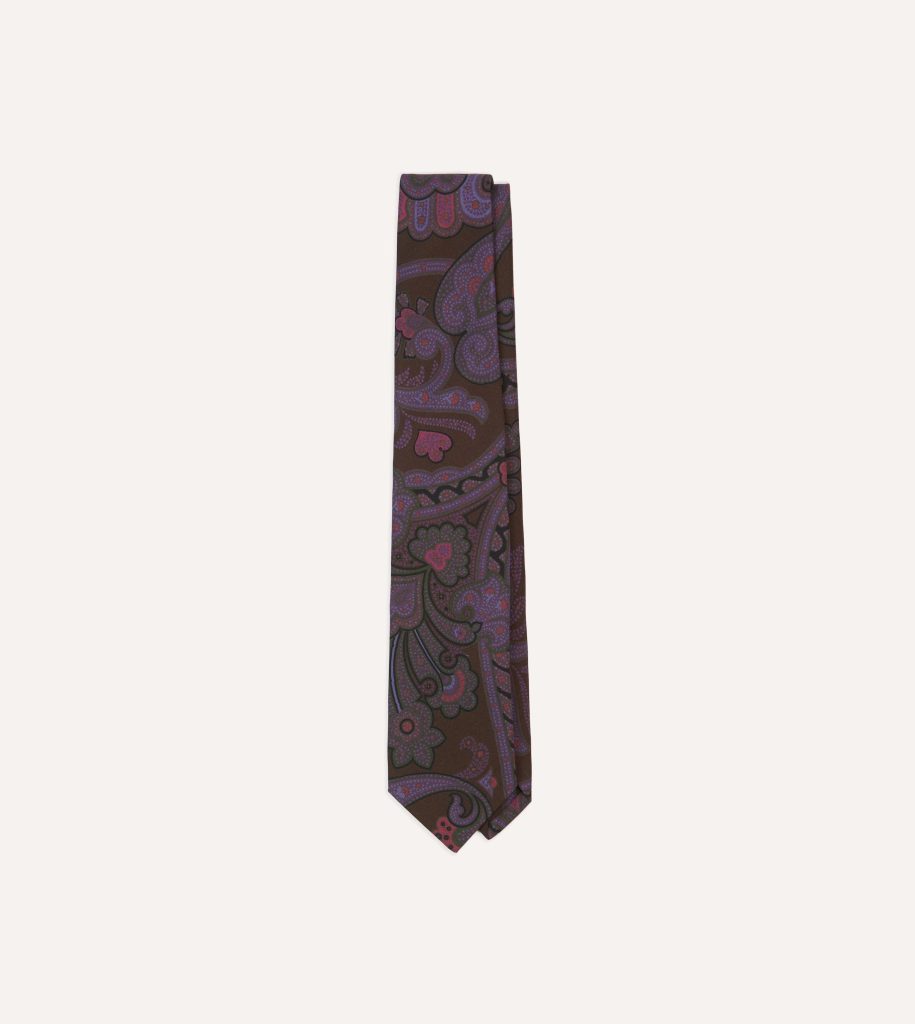 Brown Large Paisley Print Madder Silk Self-Tipped Tie