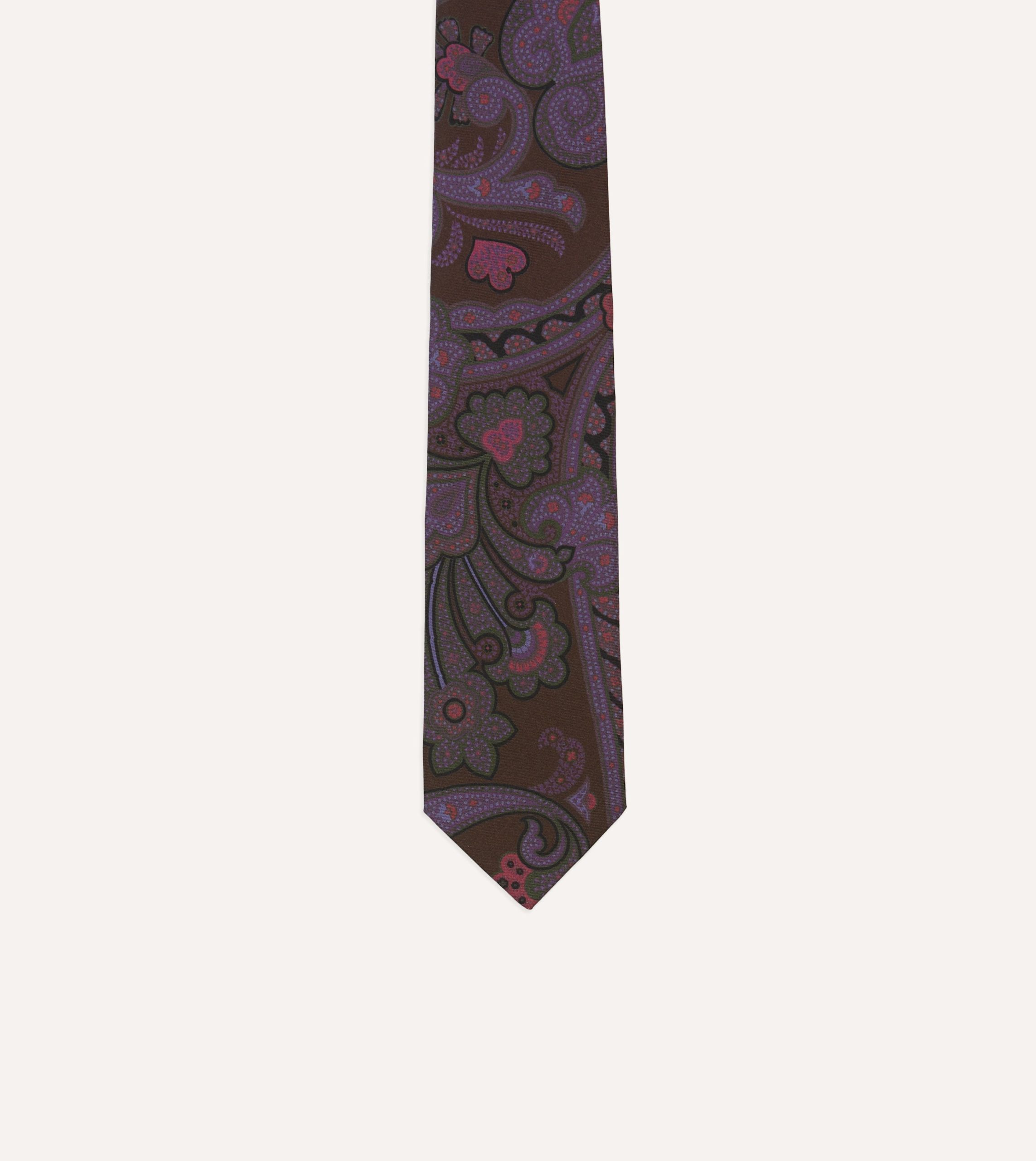 Brown Large Paisley Print Madder Silk Self-Tipped Tie - Image 3