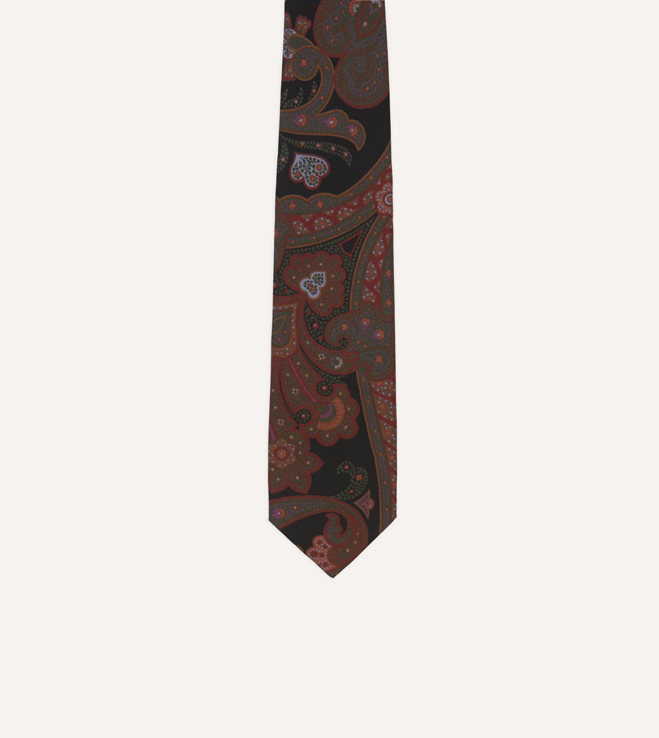 Black Large Paisley Print Madder Silk Self-Tipped Tie - Image 3