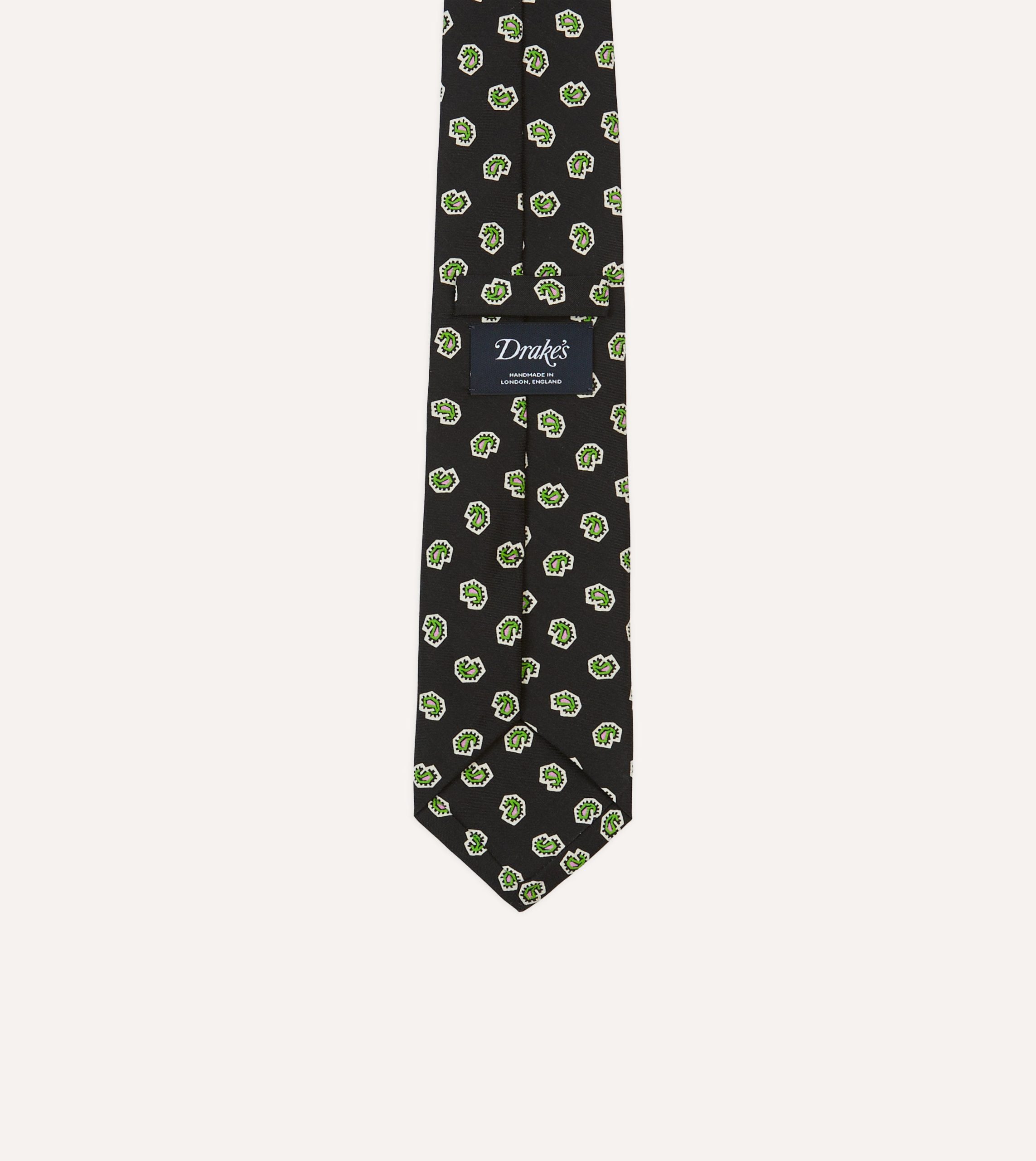 Dark Navy Mini Paisley Silk Self-Tipped Tie - Image 4