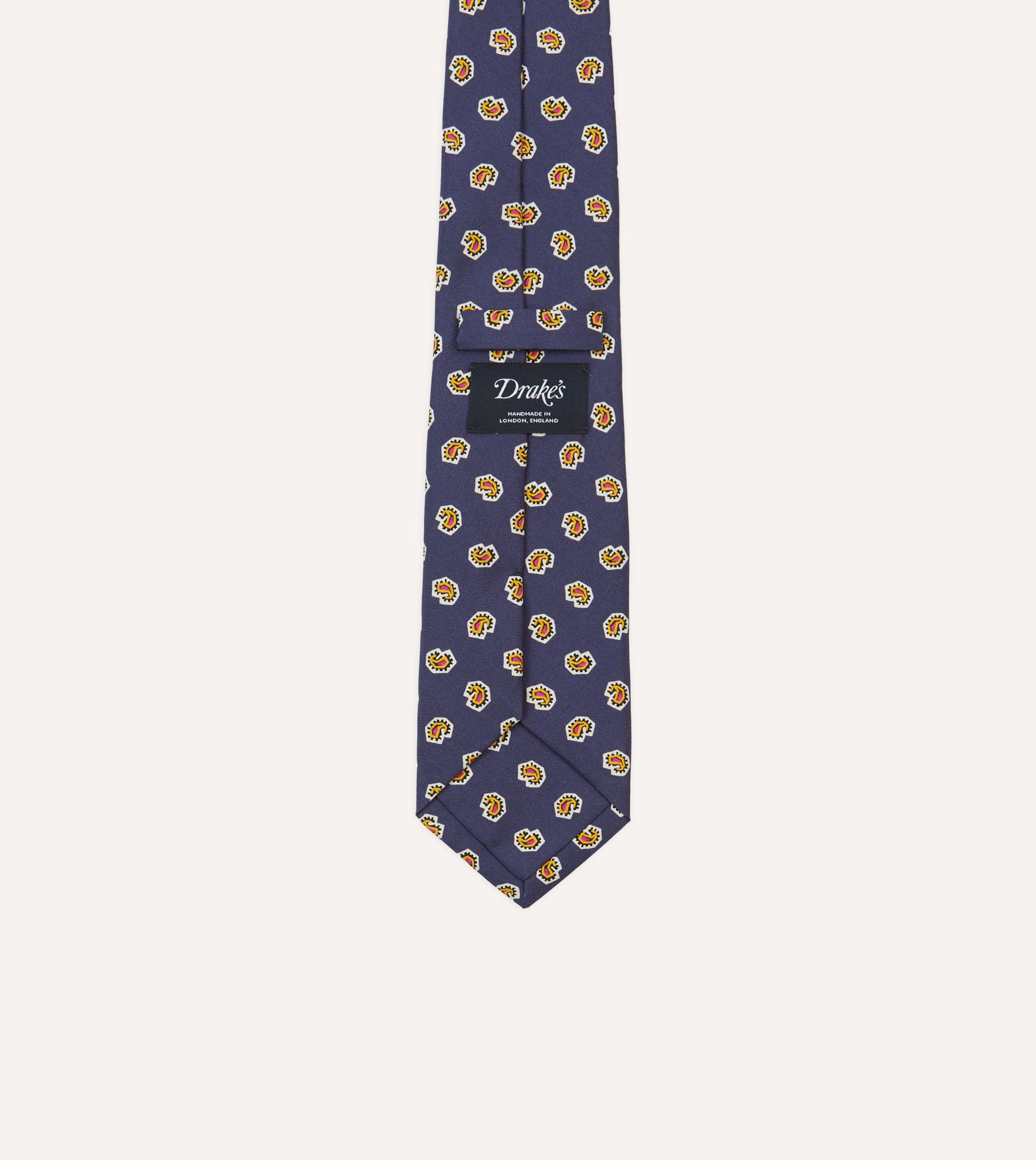 Light Navy Mini Paisley Silk Self-Tipped Tie - Image 4
