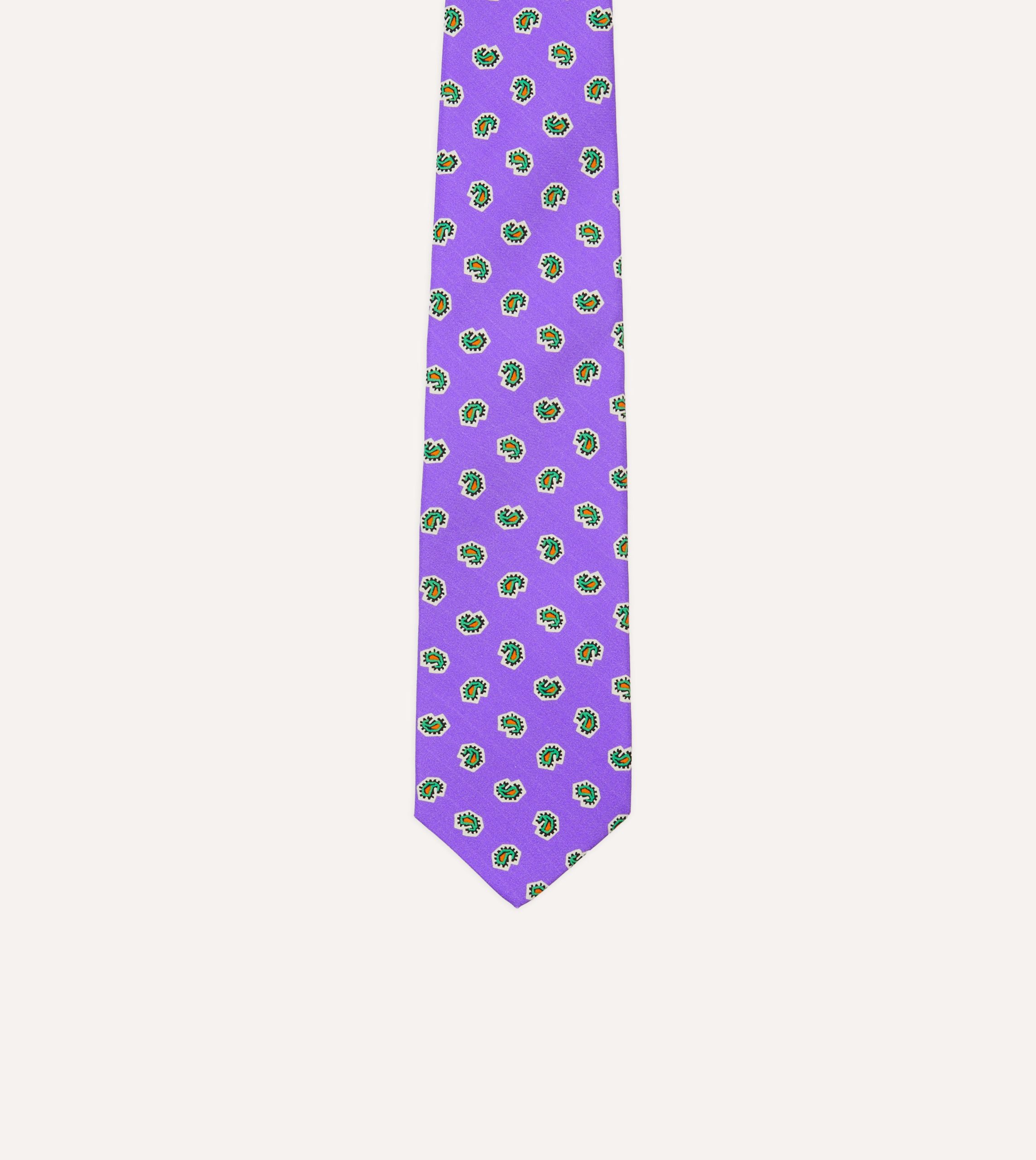 Purple Mini Paisley Silk Self-Tipped Tie - Image 3