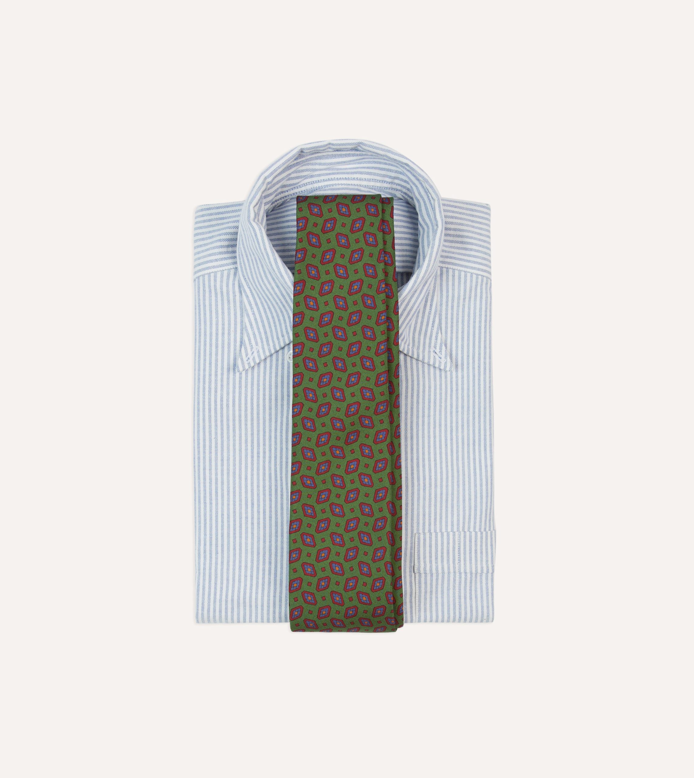 Green Medallion Print Madder Silk Self-Tipped Tie - Image 2