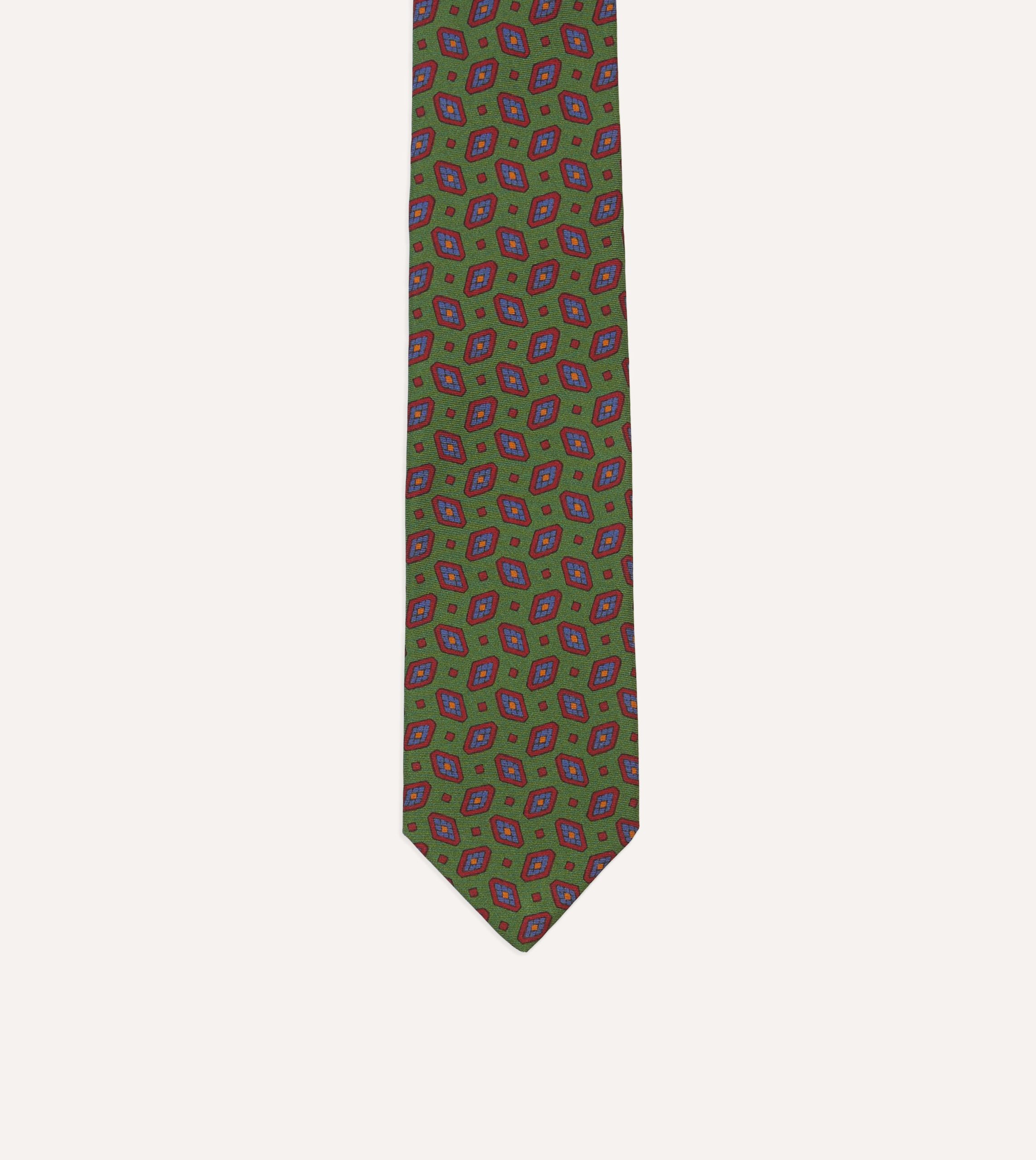 Green Medallion Print Madder Silk Self-Tipped Tie - Image 3