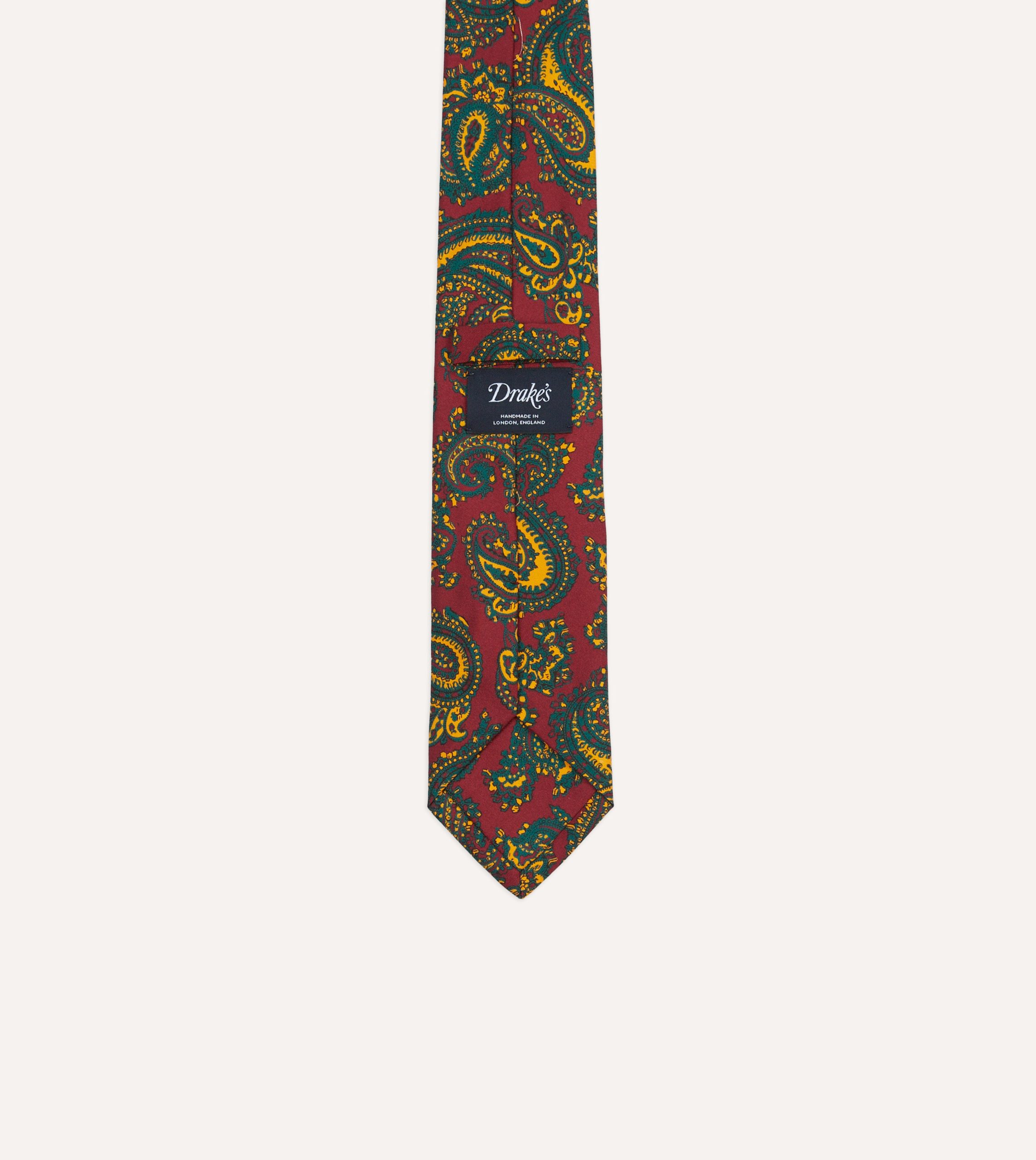 Red and Green Ornate Paisley Print Silk Self Tipped Tie - Image 4