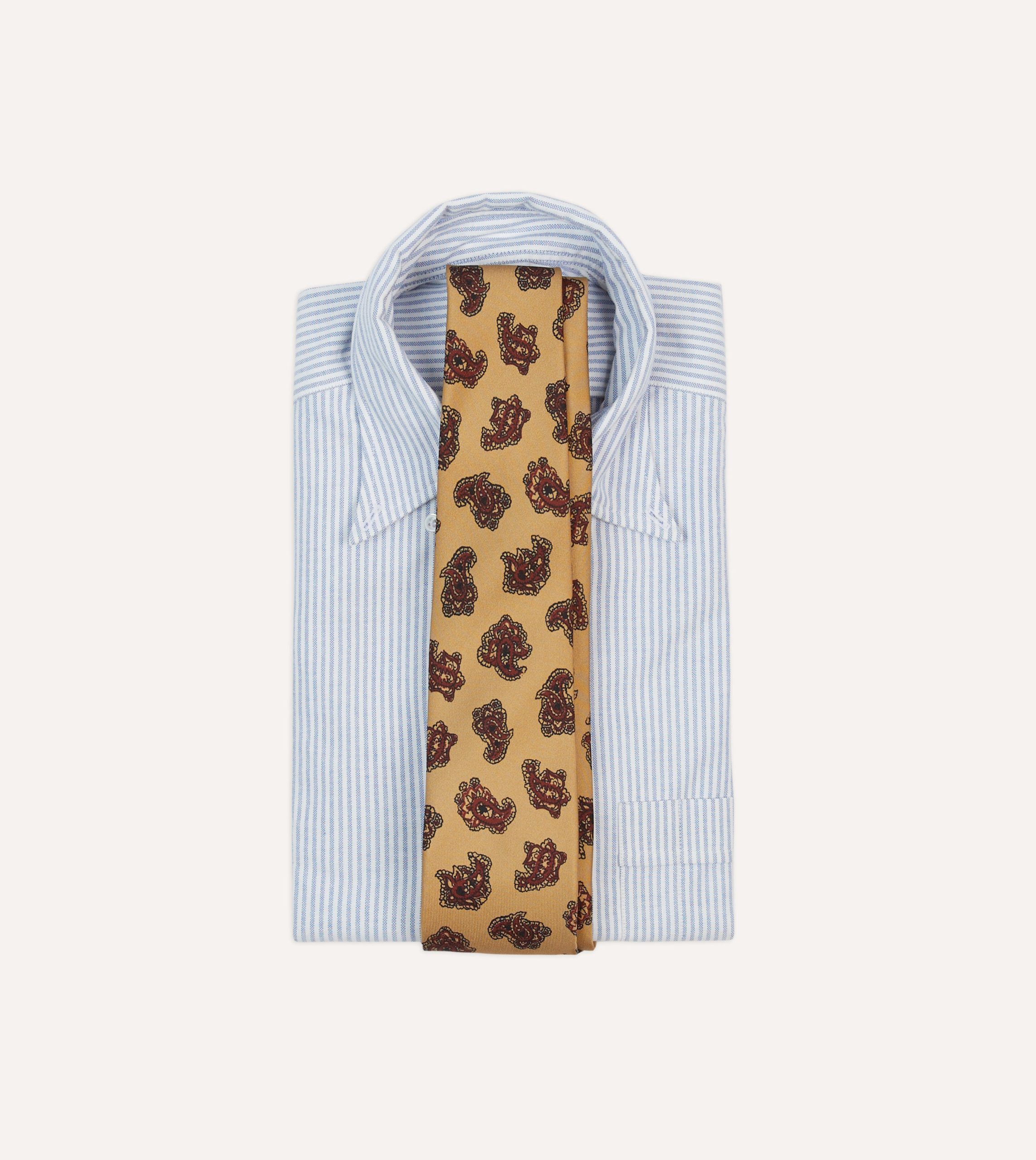 Gold and Red Paisley Motif Print Silk Self Tipped Tie - Image 2