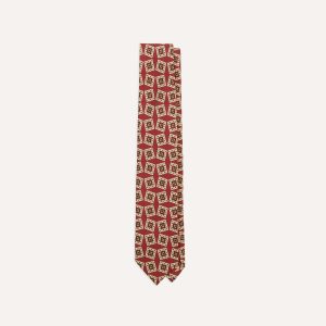 Red Jumbled Stamp Print Silk Self-Tipped Tie