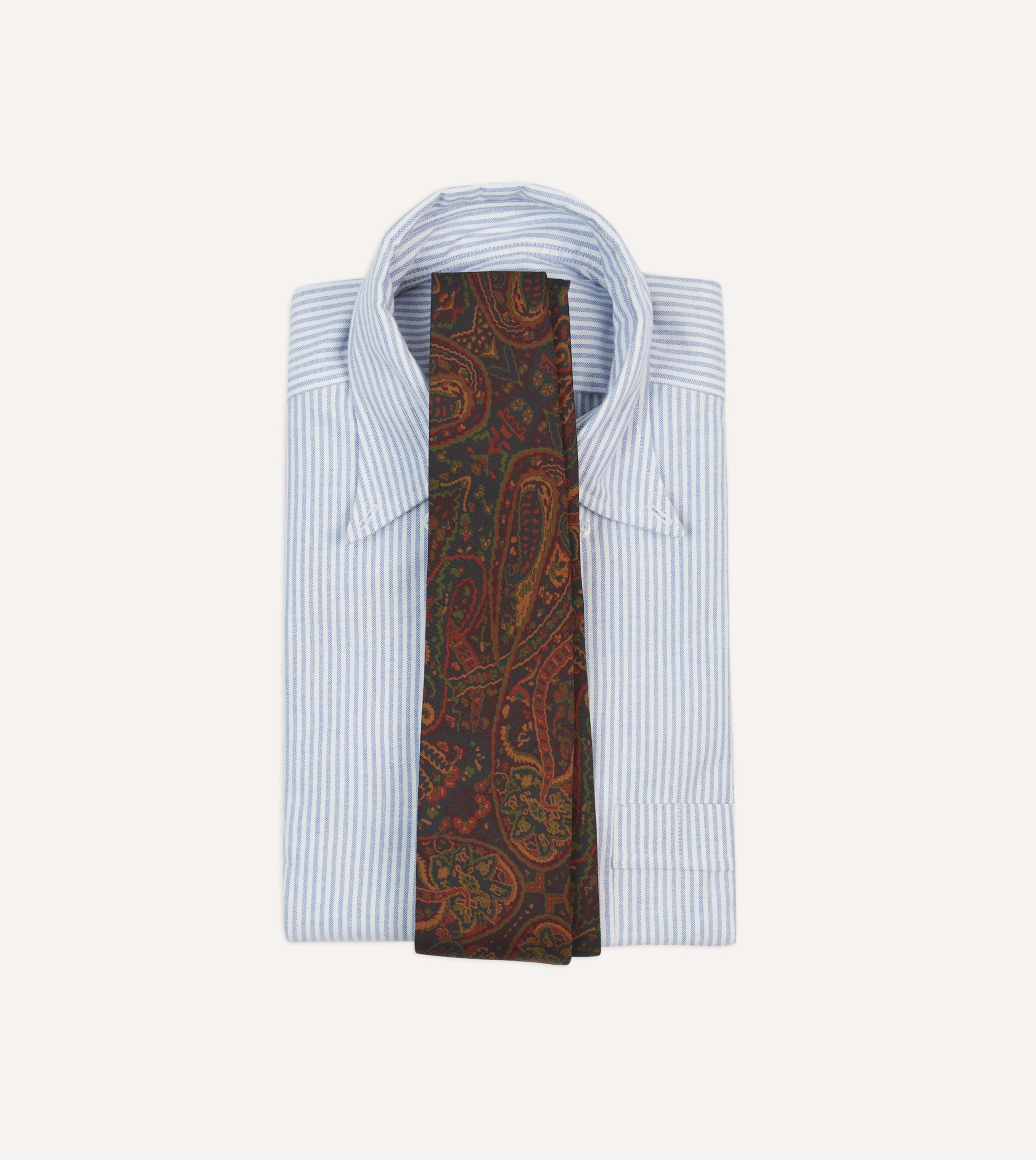 Navy and Burgundy Floral Paisley Print Silk Self Tipped Tie - Image 2
