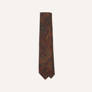 Navy and Burgundy Floral Paisley Print Silk Self Tipped Tie