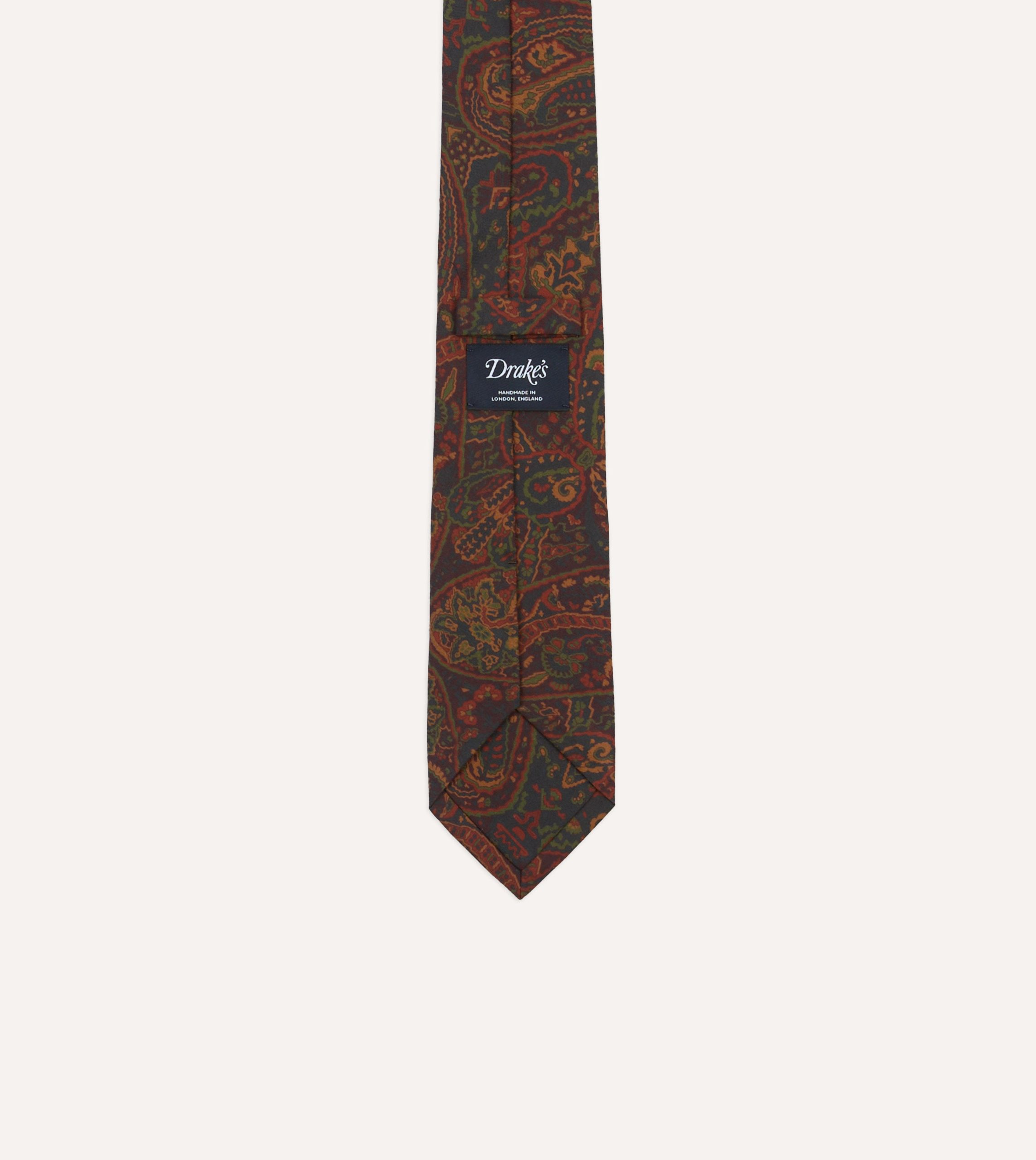 Navy and Burgundy Floral Paisley Print Silk Self Tipped Tie - Image 4