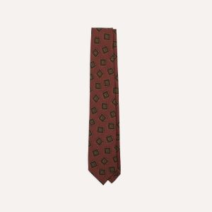 Brown Jumbled Tile Print Wool-Silk Self Tipped Tie