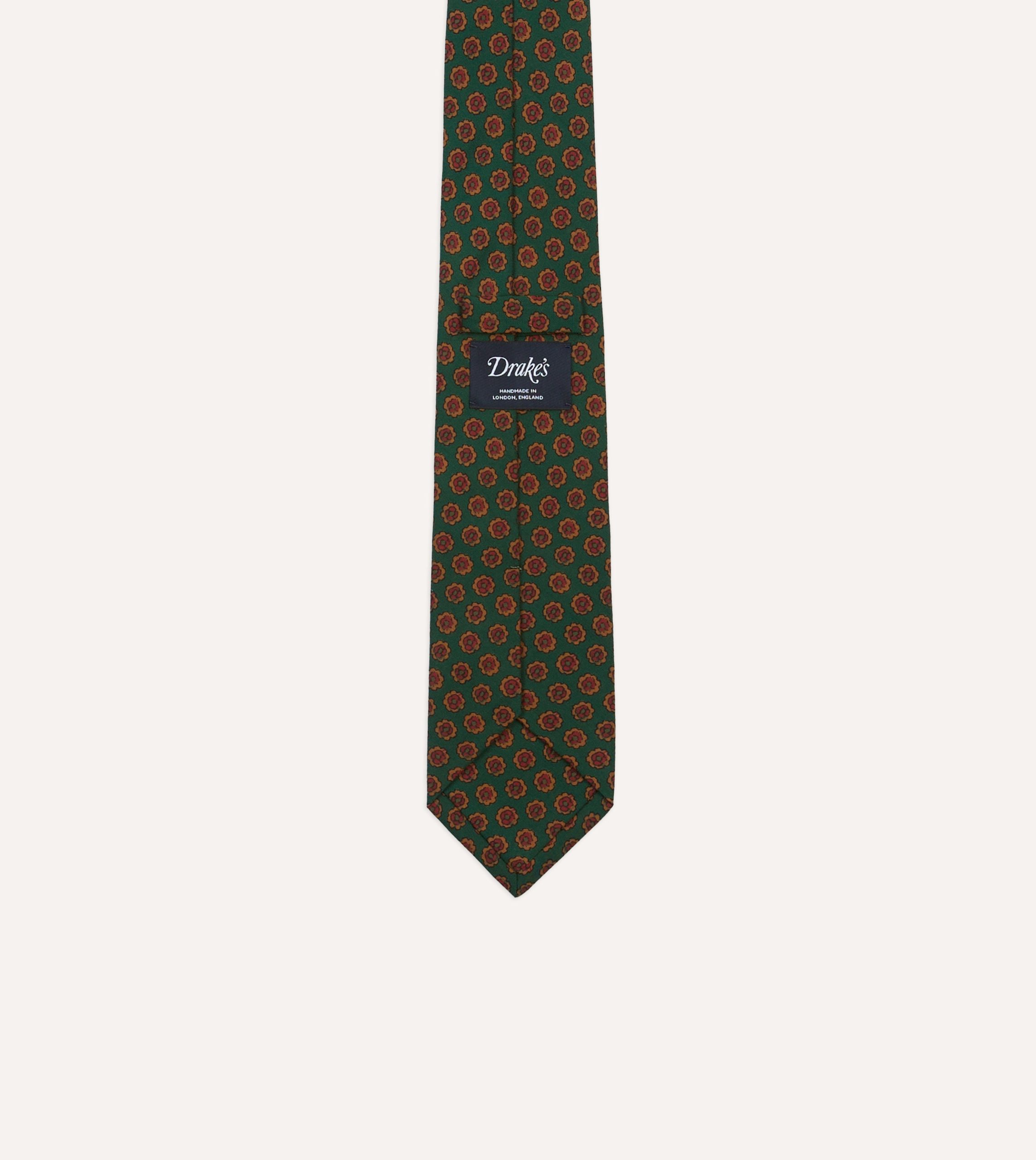 Green Floral Medallion Print Wool-Silk Self Tipped Tie - Image 4