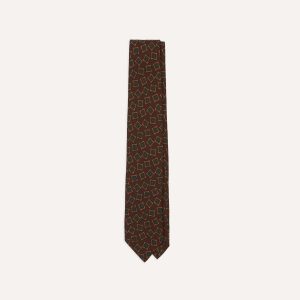 Brown and Green Jumbled Medallion Print Silk Self-Tipped Tie