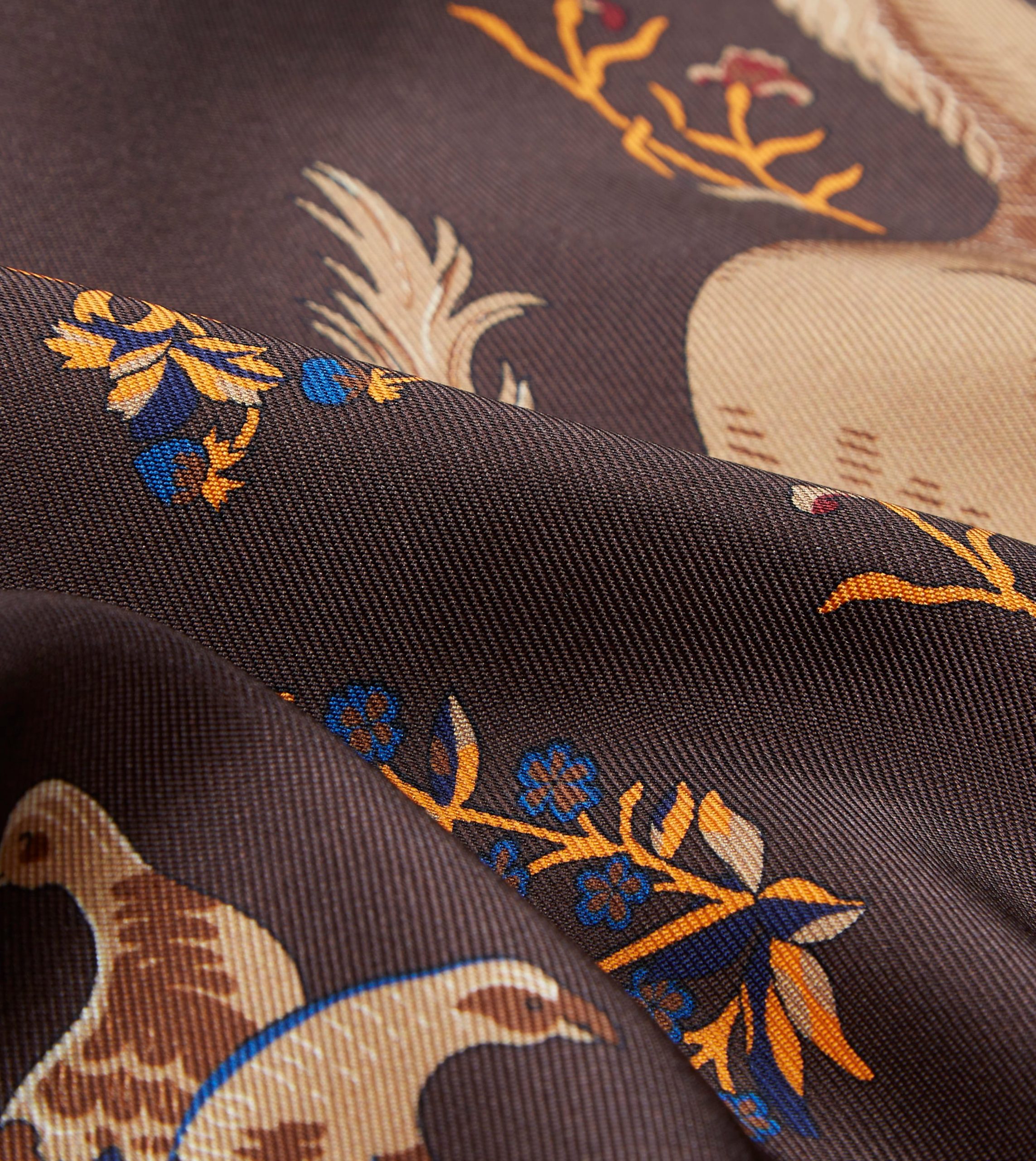 Brown Unicorn Print Tubular Silk Tasselled Scarf - Image 2