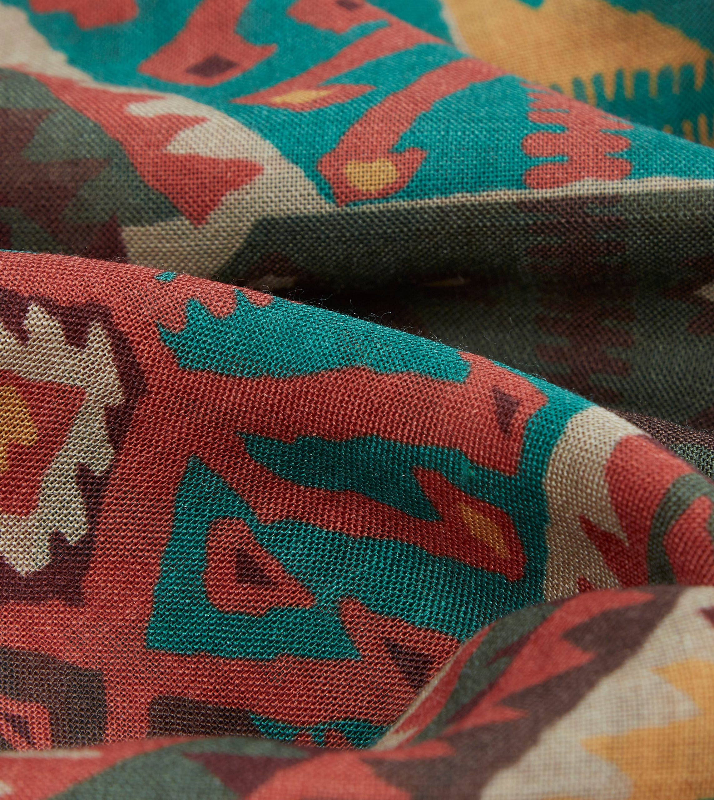 Brown Kilim Print Wool-Silk Scarf - Image 2