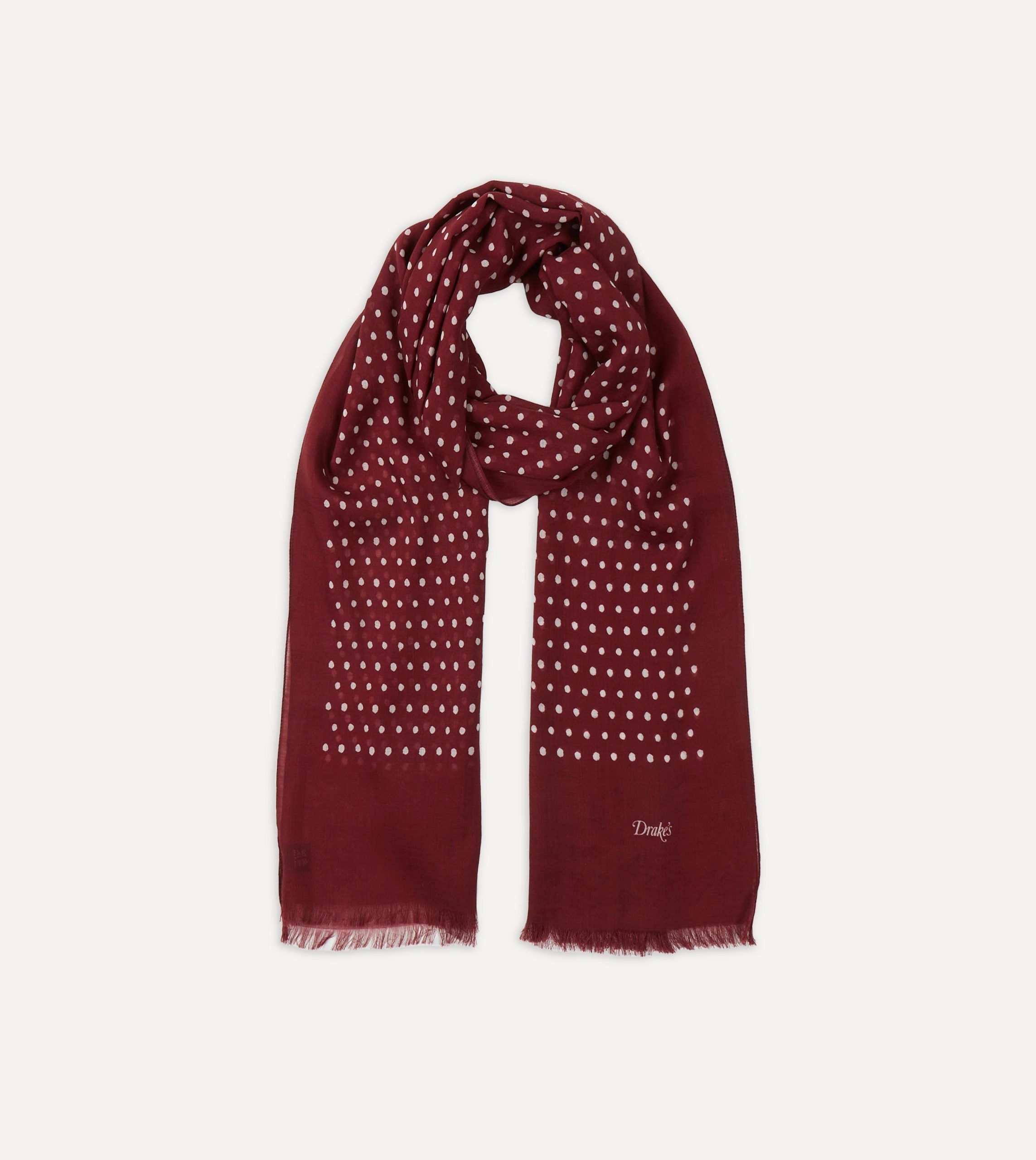 Red Polka Dot Print Wool Scarf - Image 3