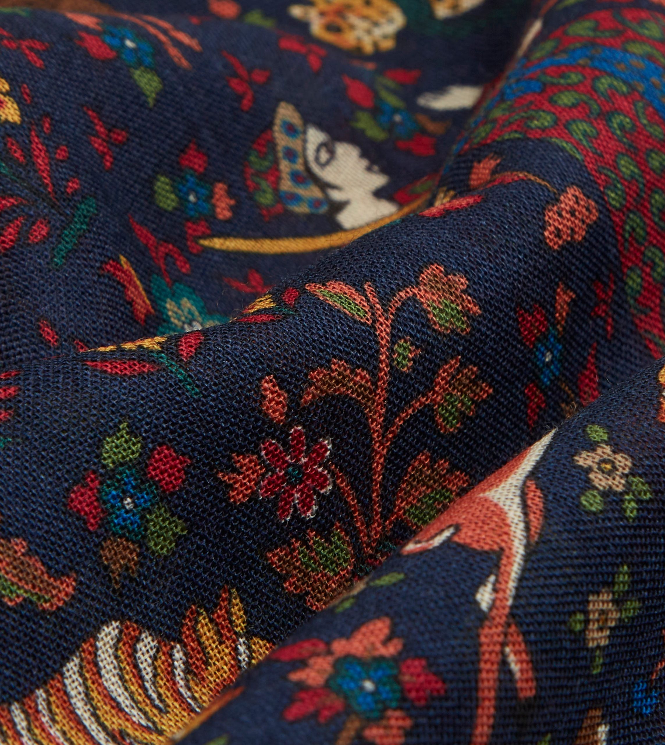 Navy Mughal Hunter Print Wool-Silk Scarf - Image 2