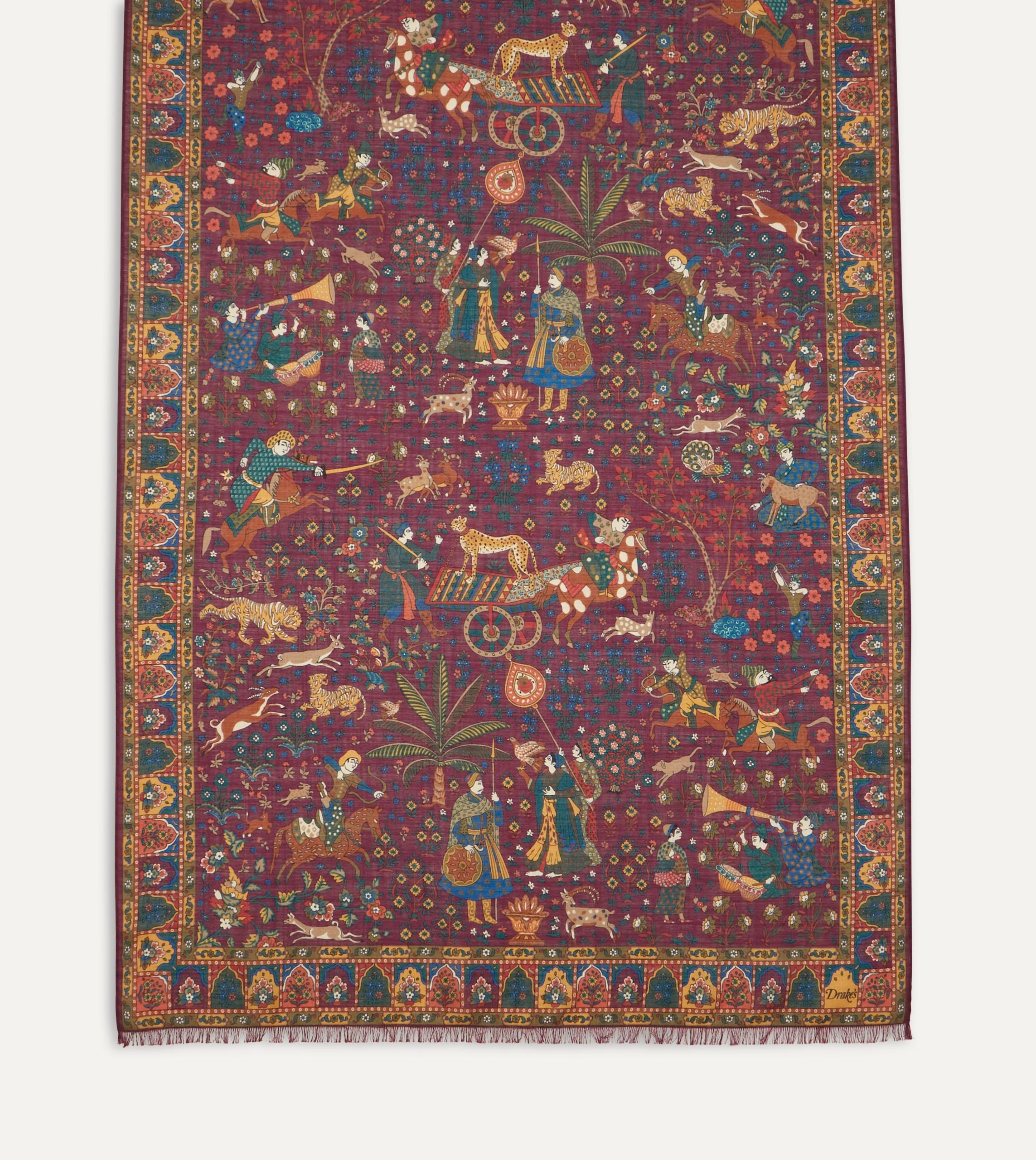 Magenta Mughal Hunter Print Wool-Silk Scarf - Image 4