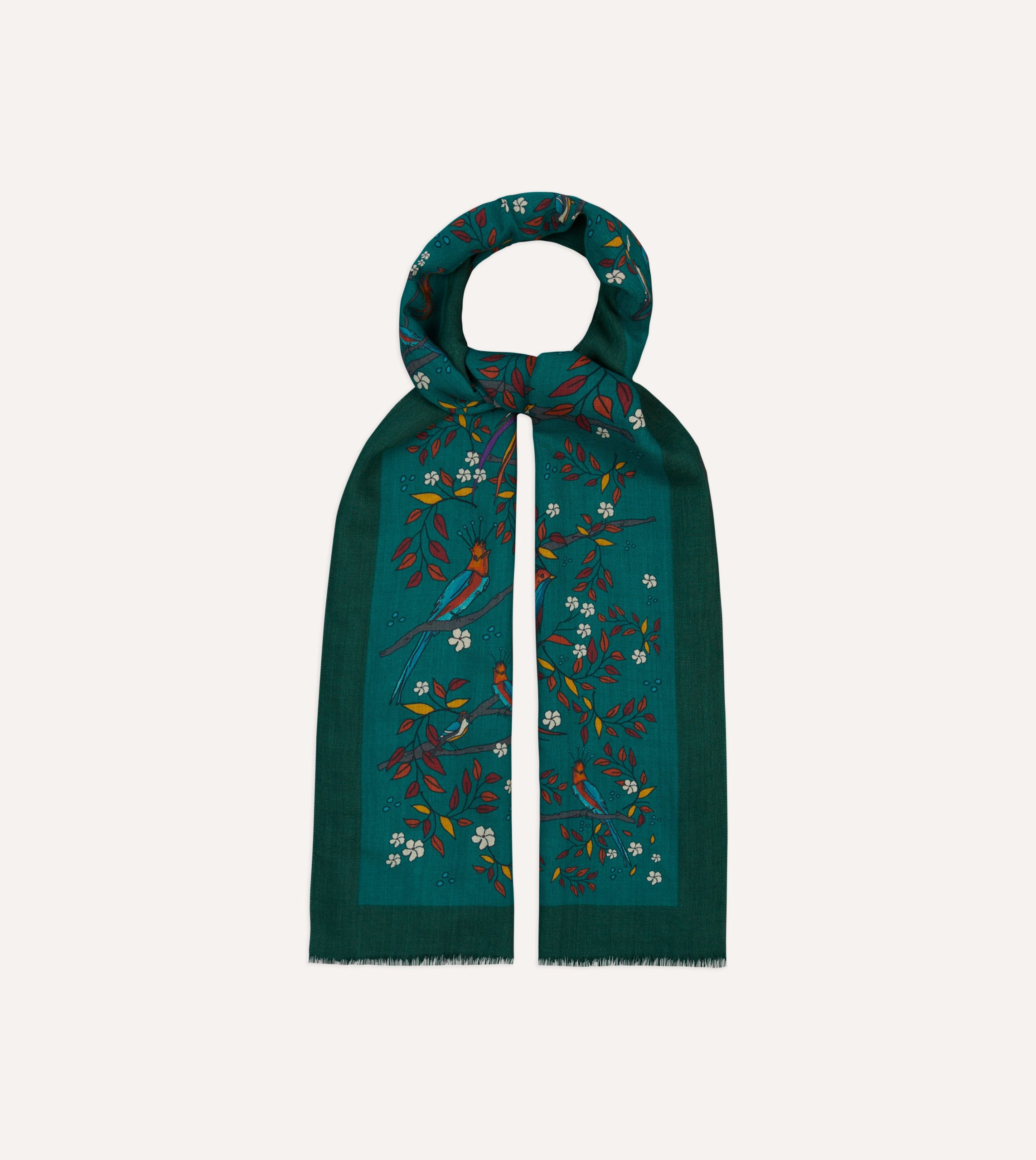 Green Birds of Paradise Print Wool Scarf - Image 3