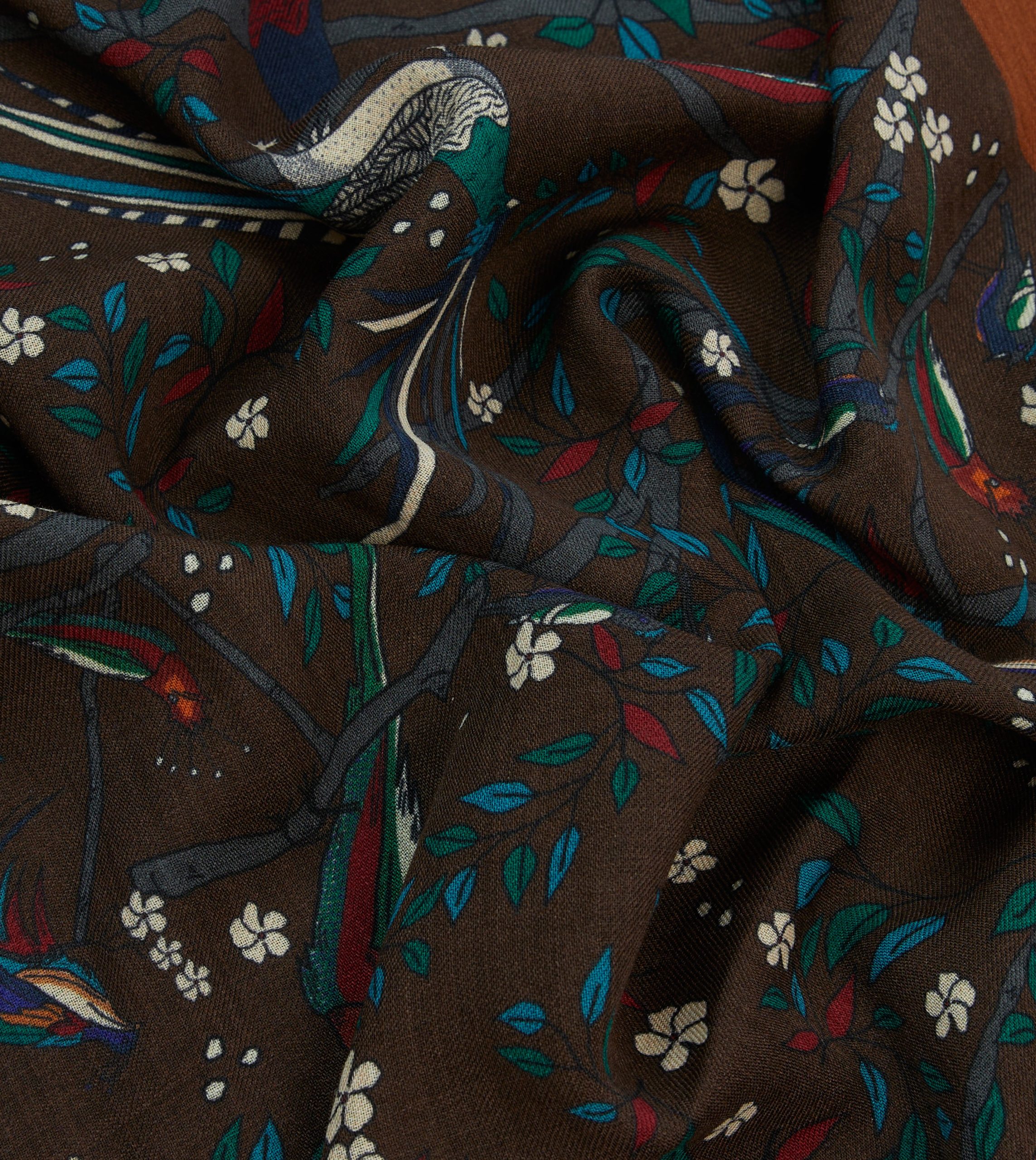 Brown Birds of Paradise Print Wool Scarf - Image 2