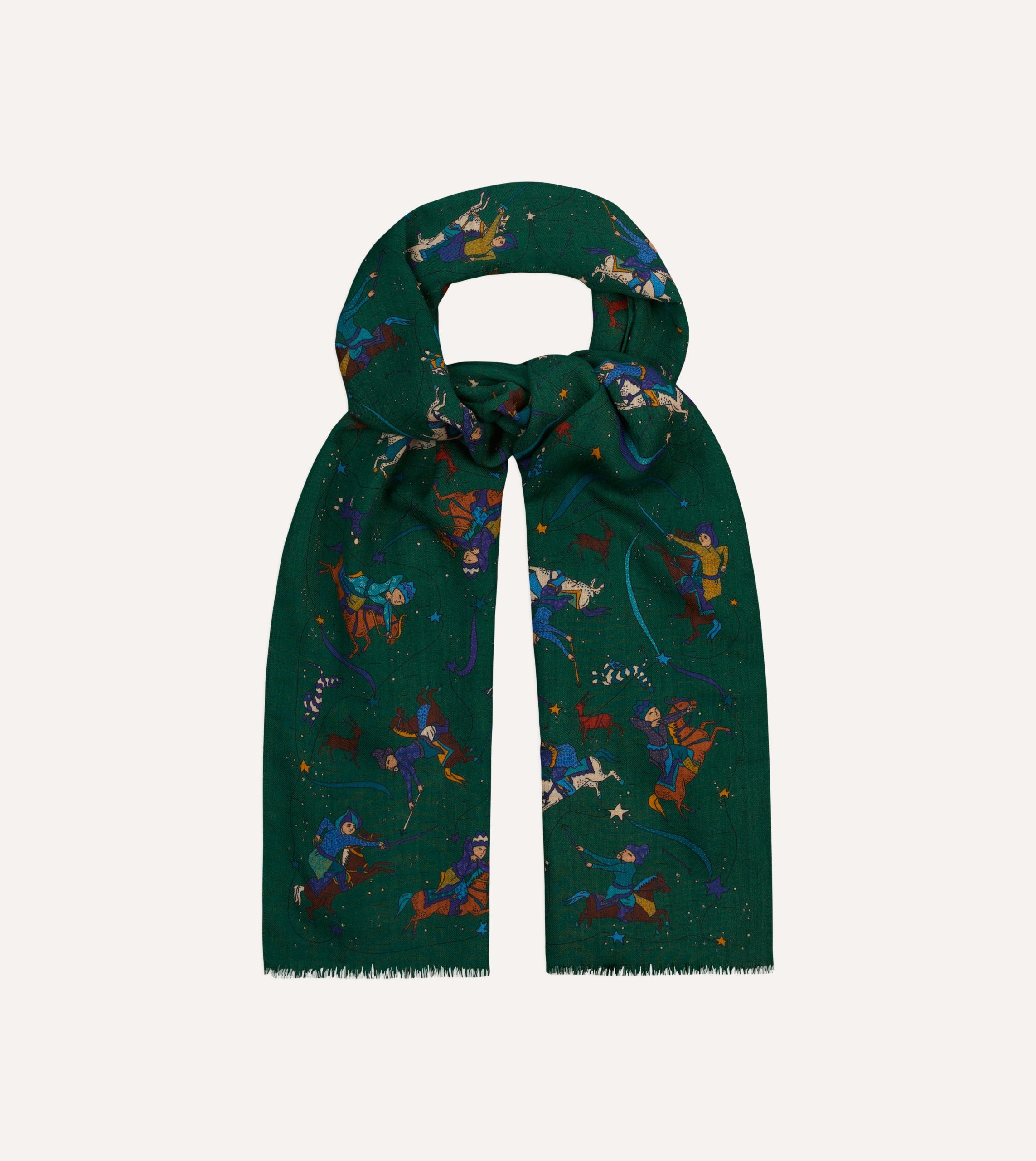 Green Mughal and Stars Print Wool Scarf - Image 4